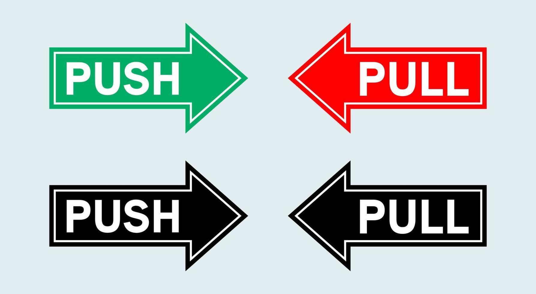 Push pull door sign. Handle to open doors. Vector illustration.