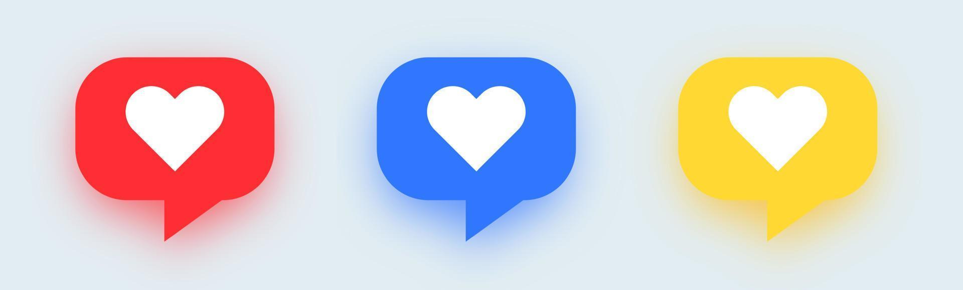 Speech bubble with heart icon. Set of love symbols with shadow isolated. vector