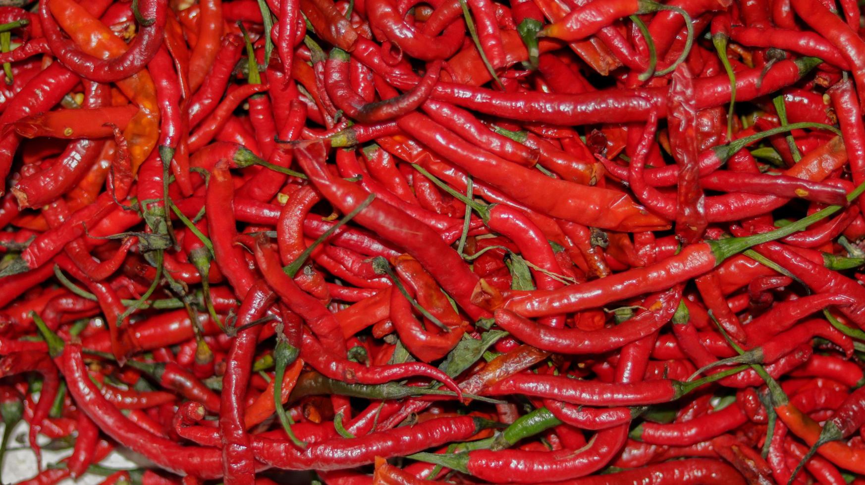 Red chili peppers close up, red chili in the supermarket photo