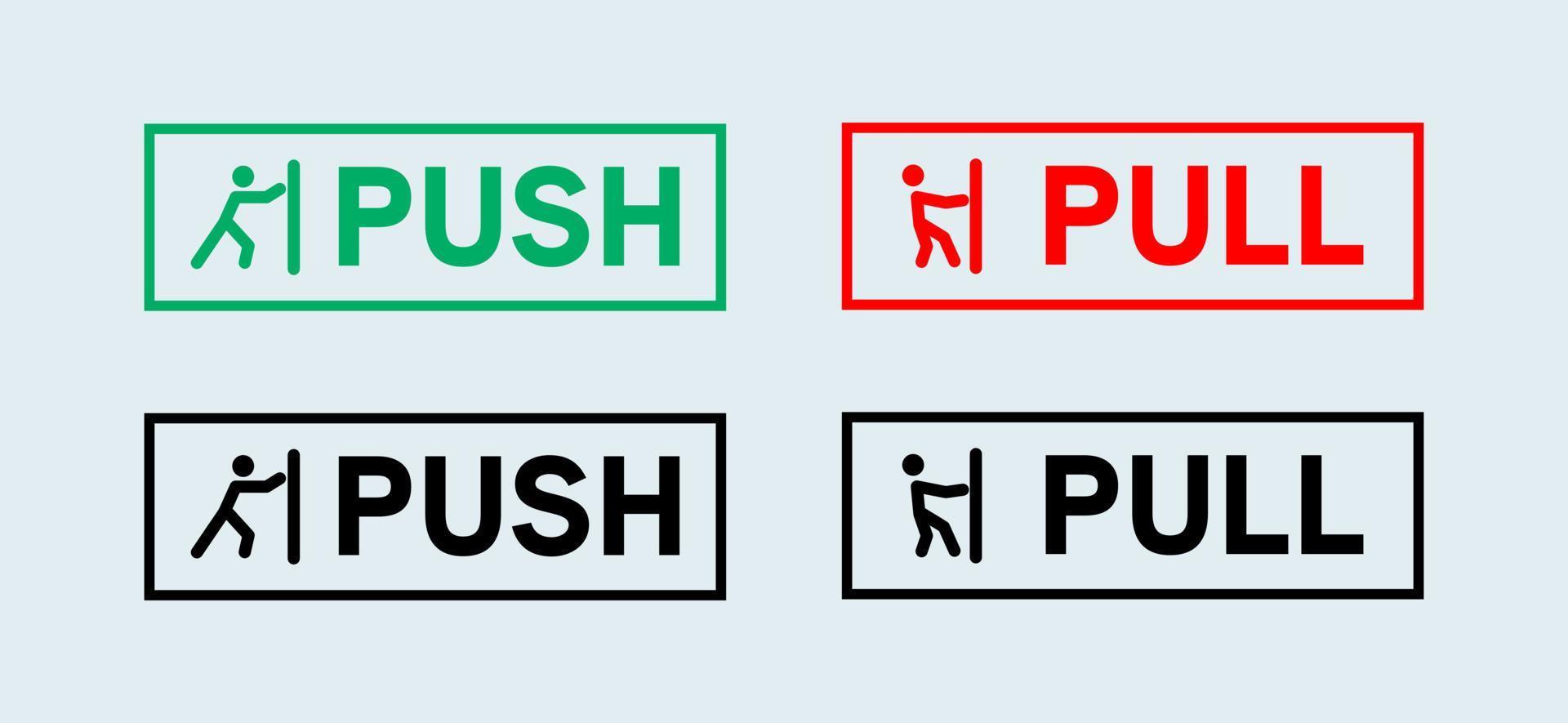 Set of pull or push door signs. Vector push and pull icon sticker design concept.