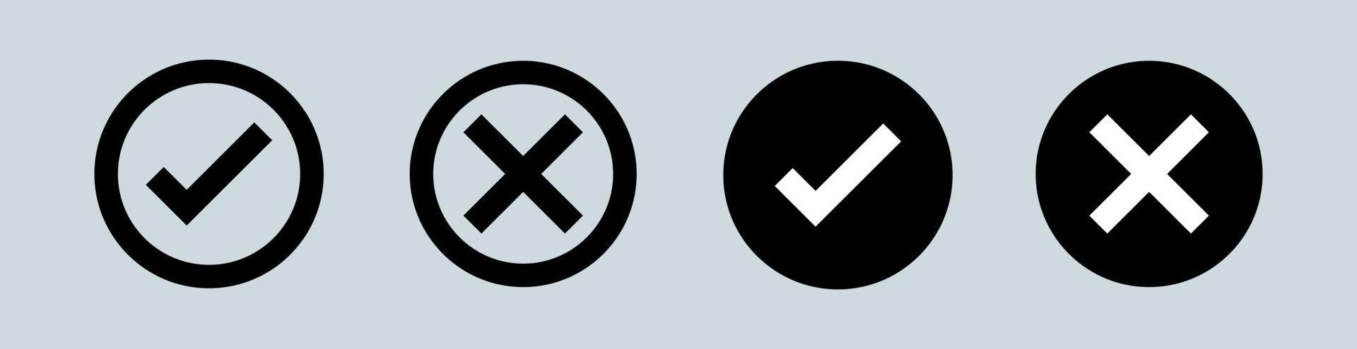 Set of check mark and cross mark in black color. Checkmark checklist vector illustration.