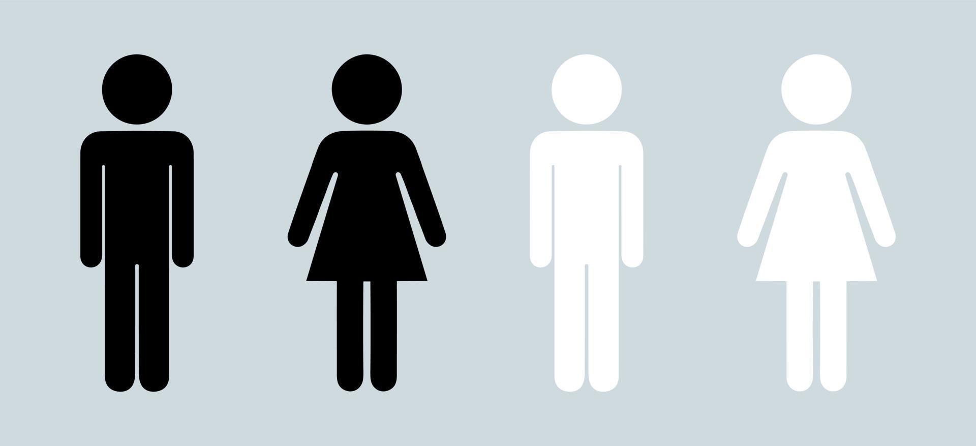 pictogramas de la puerta del baño. mujer y hombre baño público vector signos en blanco y negro.