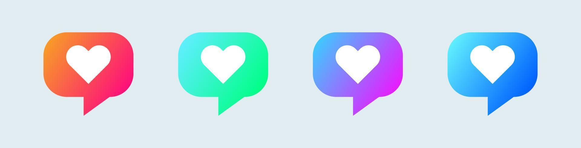 Gradient message bubble with heart icon. Like social media icon vector illustration.