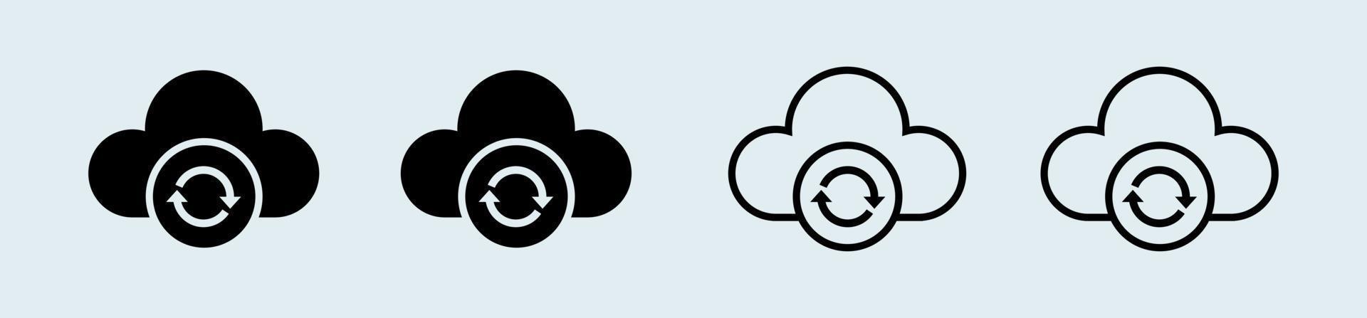 Set of cloud icon with sync symbol in black and white colors. Vector illustration.