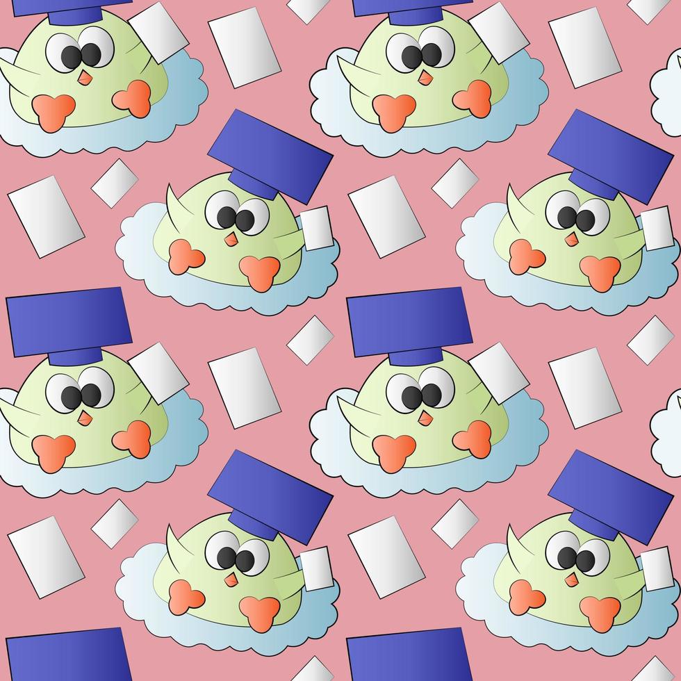 Seamless pattern with cute bird graduate with page vector