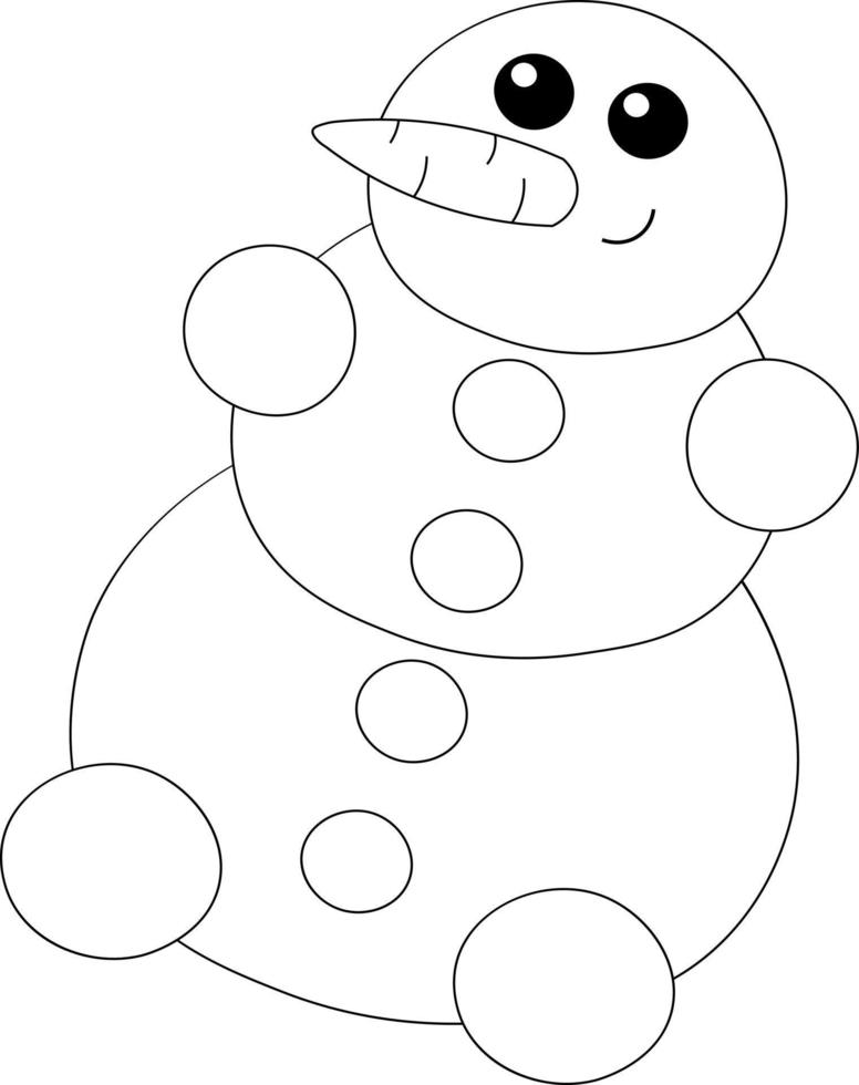 Cute cartoon snowman with carrot and button in black and white vector