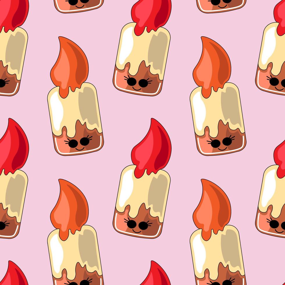 Seamless vector pattern with cute cartoon candle