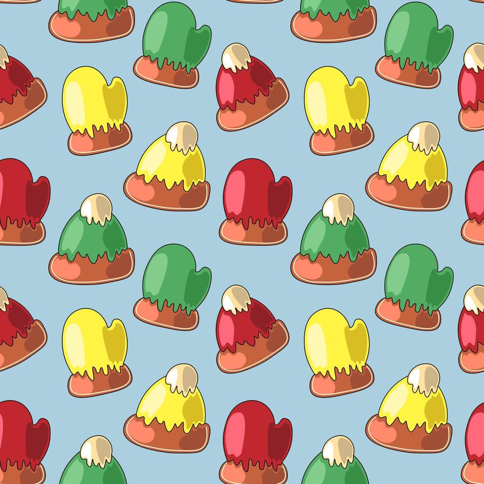 Seamless vector pattern with hat and mitten