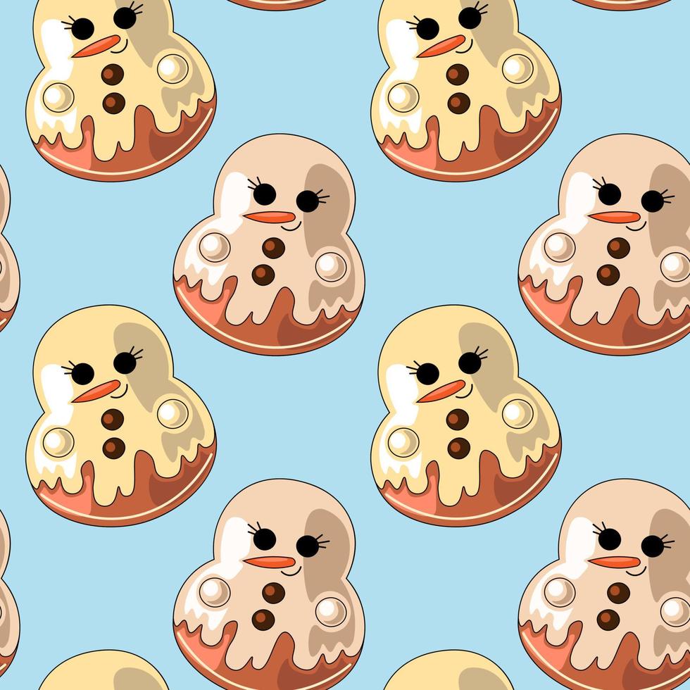 Seamless vector pattern with cute cartoon snowman