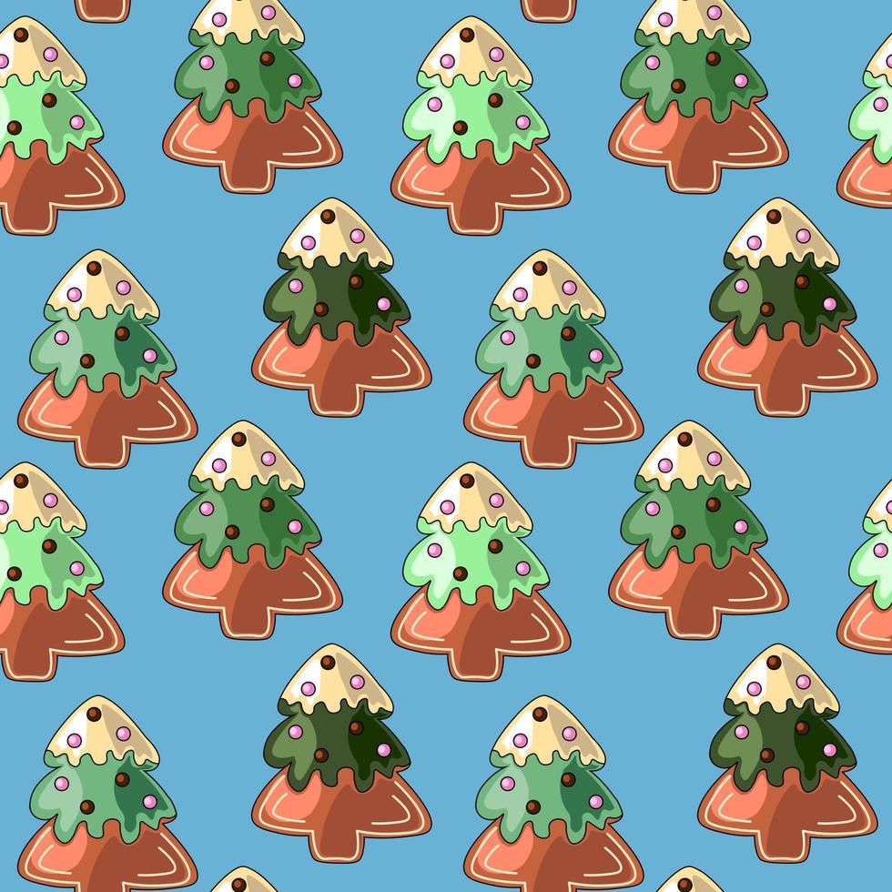 Seamless vector pattern with gingerbread in the form of Christmas tree