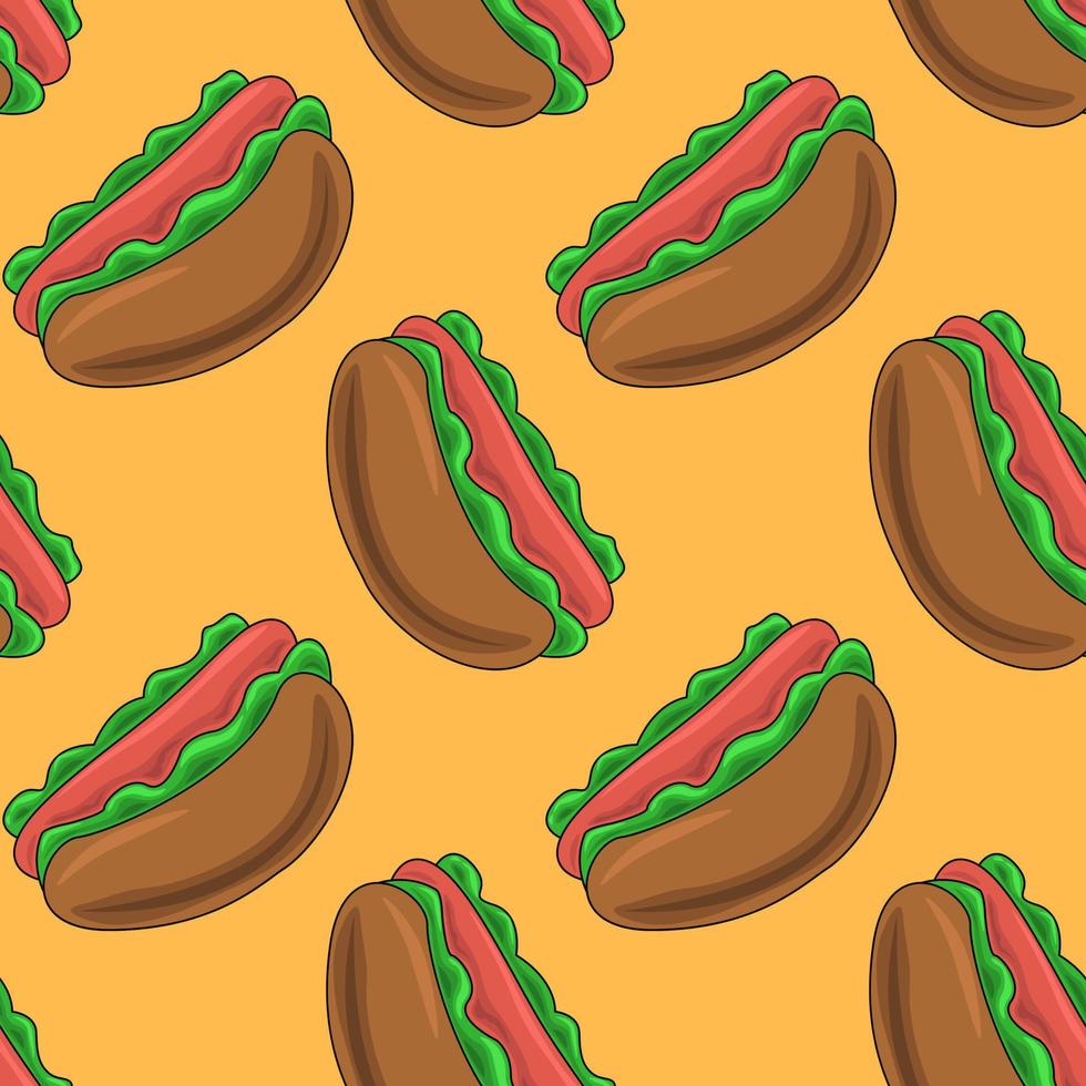 Seamless vector pattern with fast hot dog