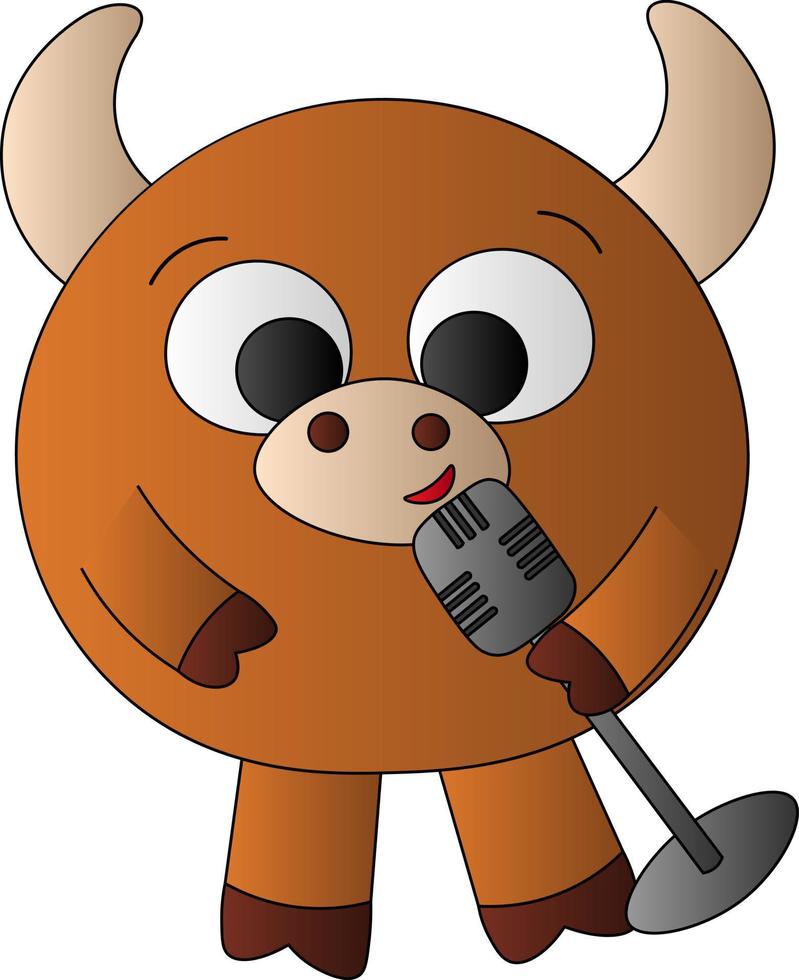 lindo toro marrón de dibujos animados con micrófono de música vector