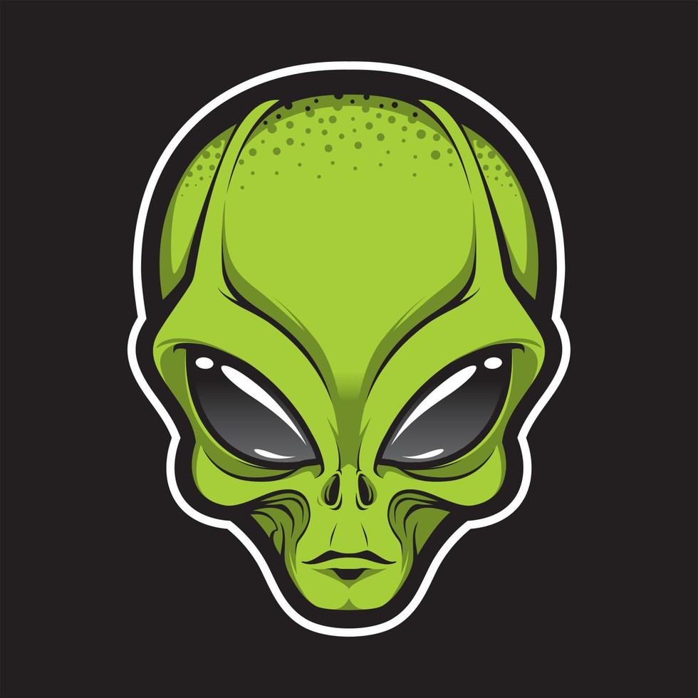 Alien face tee stump, humanoid martian head print, futuristic space invader, paranormal fantasy cartoon emblem vector illustration