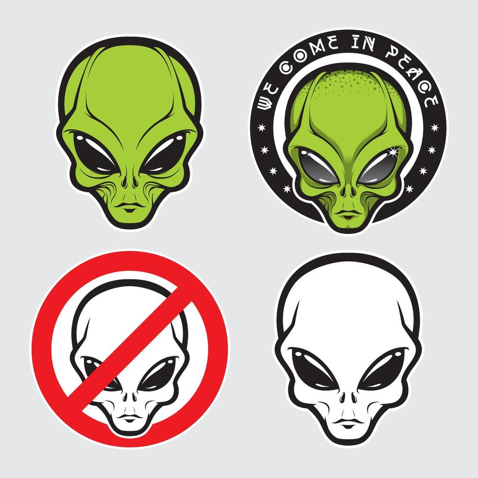 Alien face icon set, humanoid head, vector