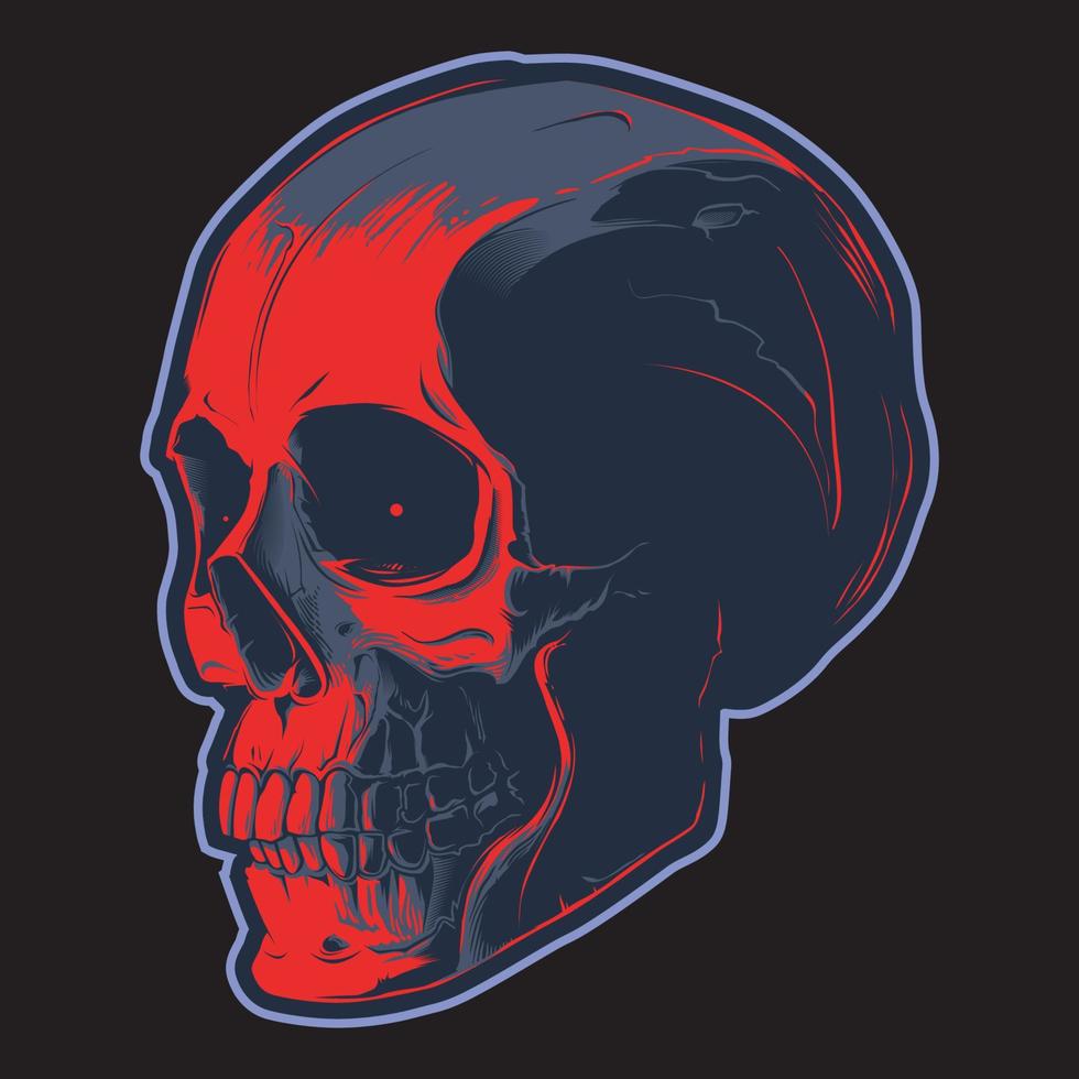 Vector skull tshirt design in shadow on the black background.