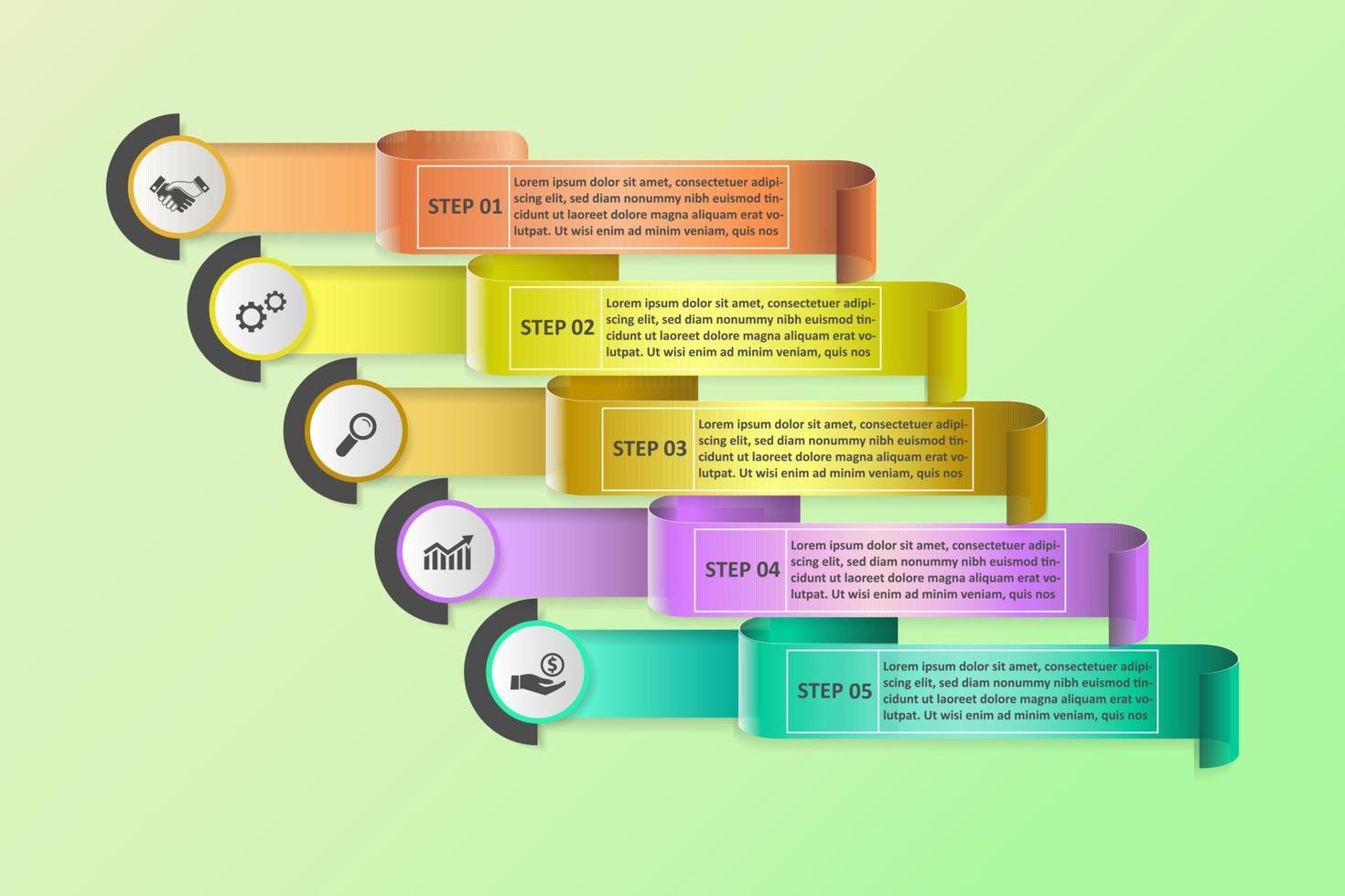 El vector de diseño de infografías de línea de tiempo y los iconos de marketing se pueden utilizar para el diseño de flujo de trabajo, diagrama, informe anual, diseño web. concepto de negocio con 5 opciones, pasos o procesos.