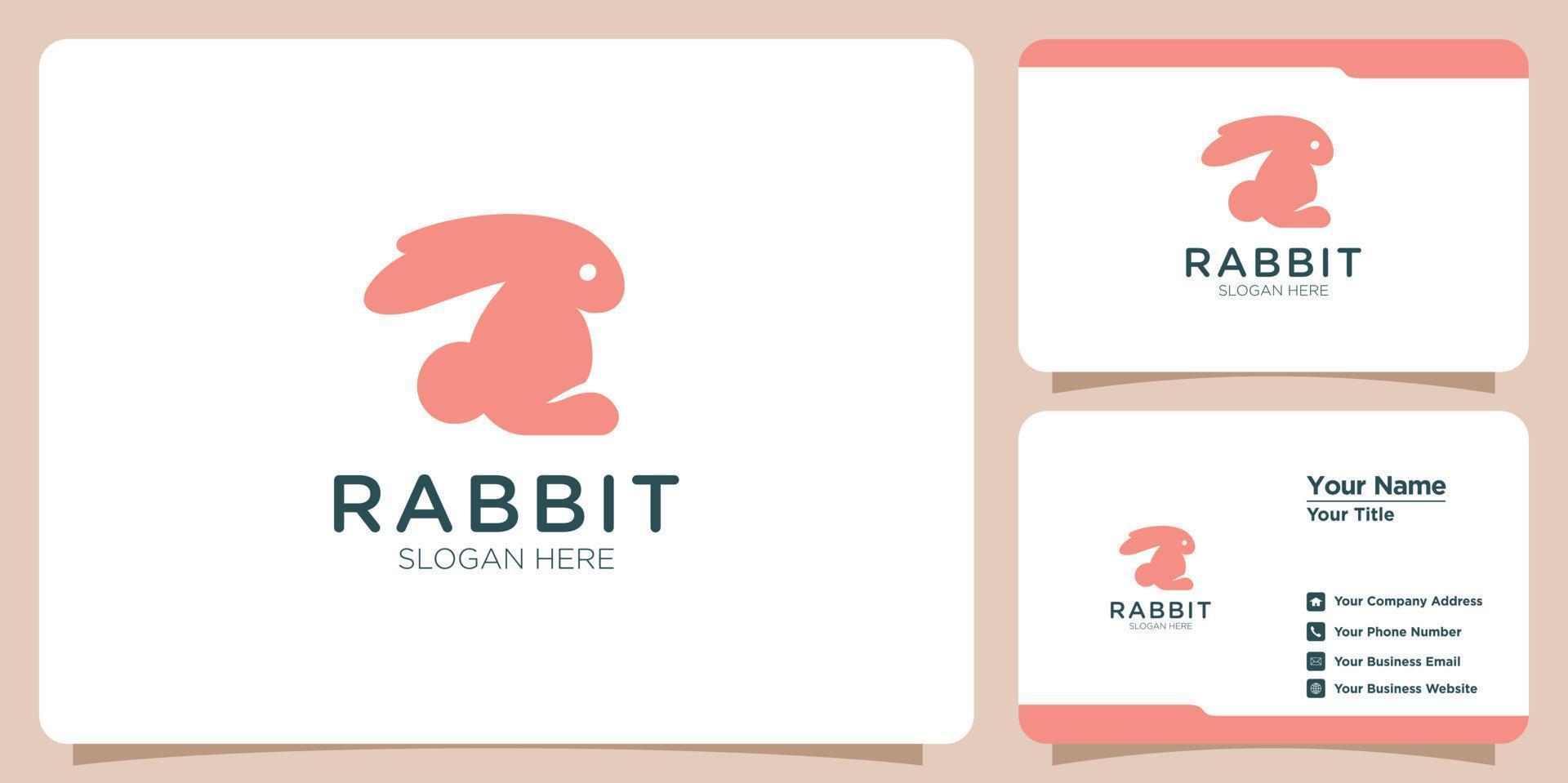 minimalist linear style rabbit logo and business card vector