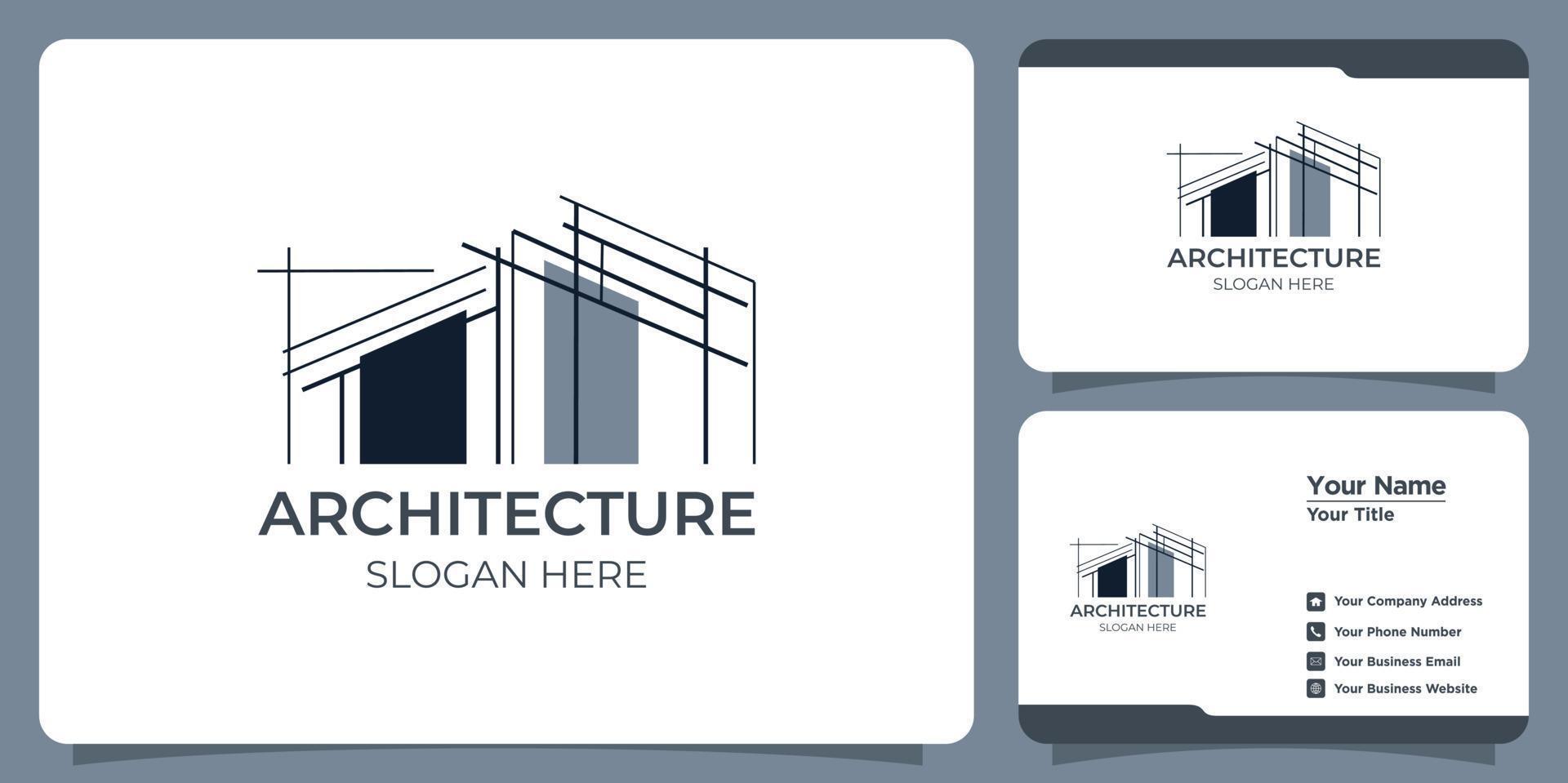 Minimalist architecture logo with line art style logo design and business card template vector