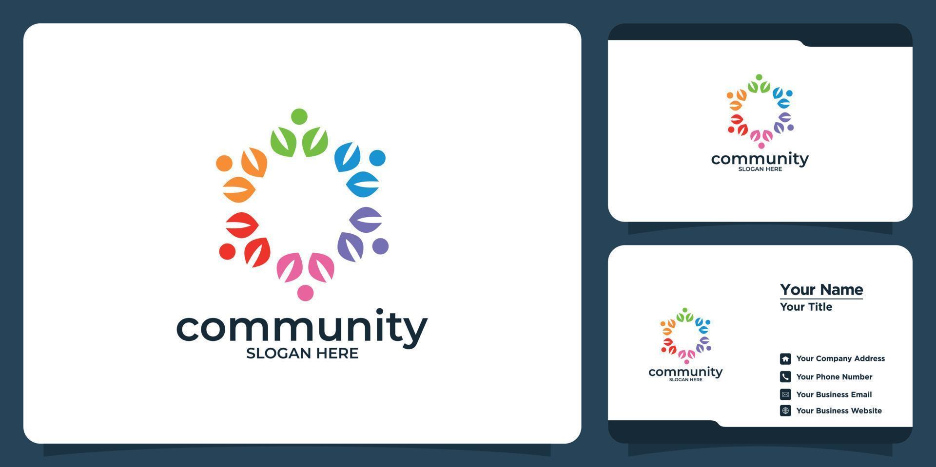 Creative colorful social group logo set and business card vector
