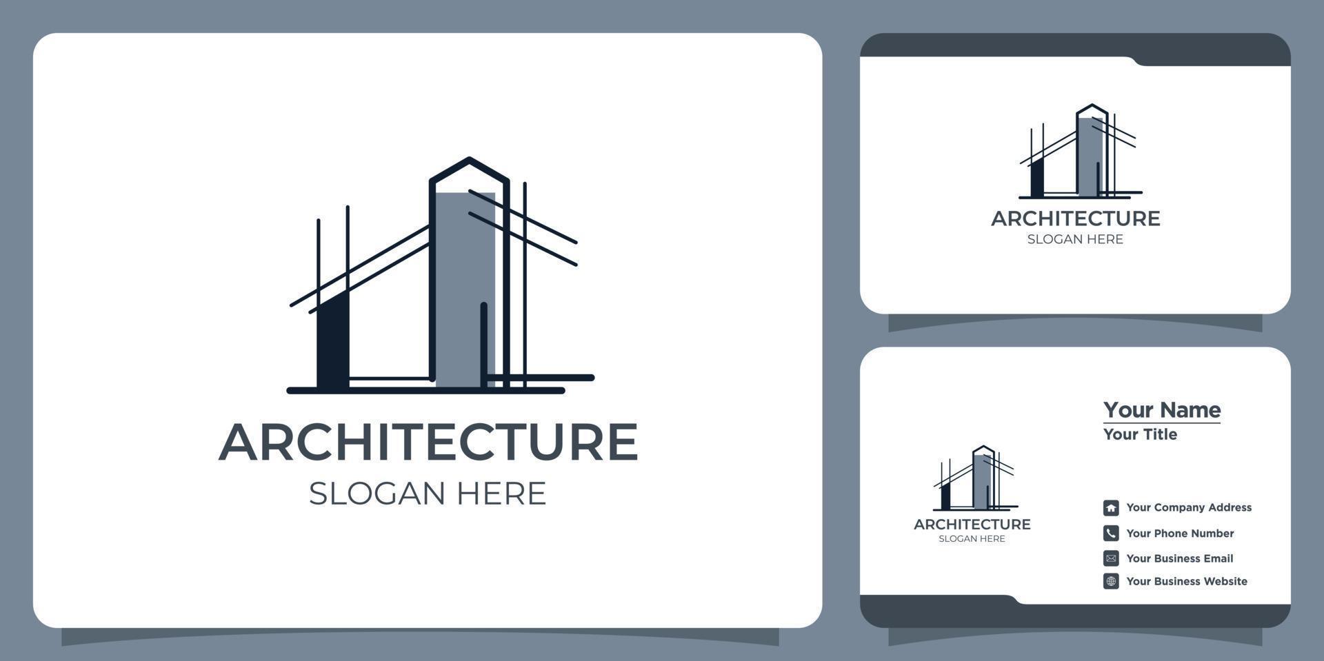 logotipo de arquitectura minimalista con diseño de logotipo de estilo de arte lineal y plantilla de tarjeta de visita vector