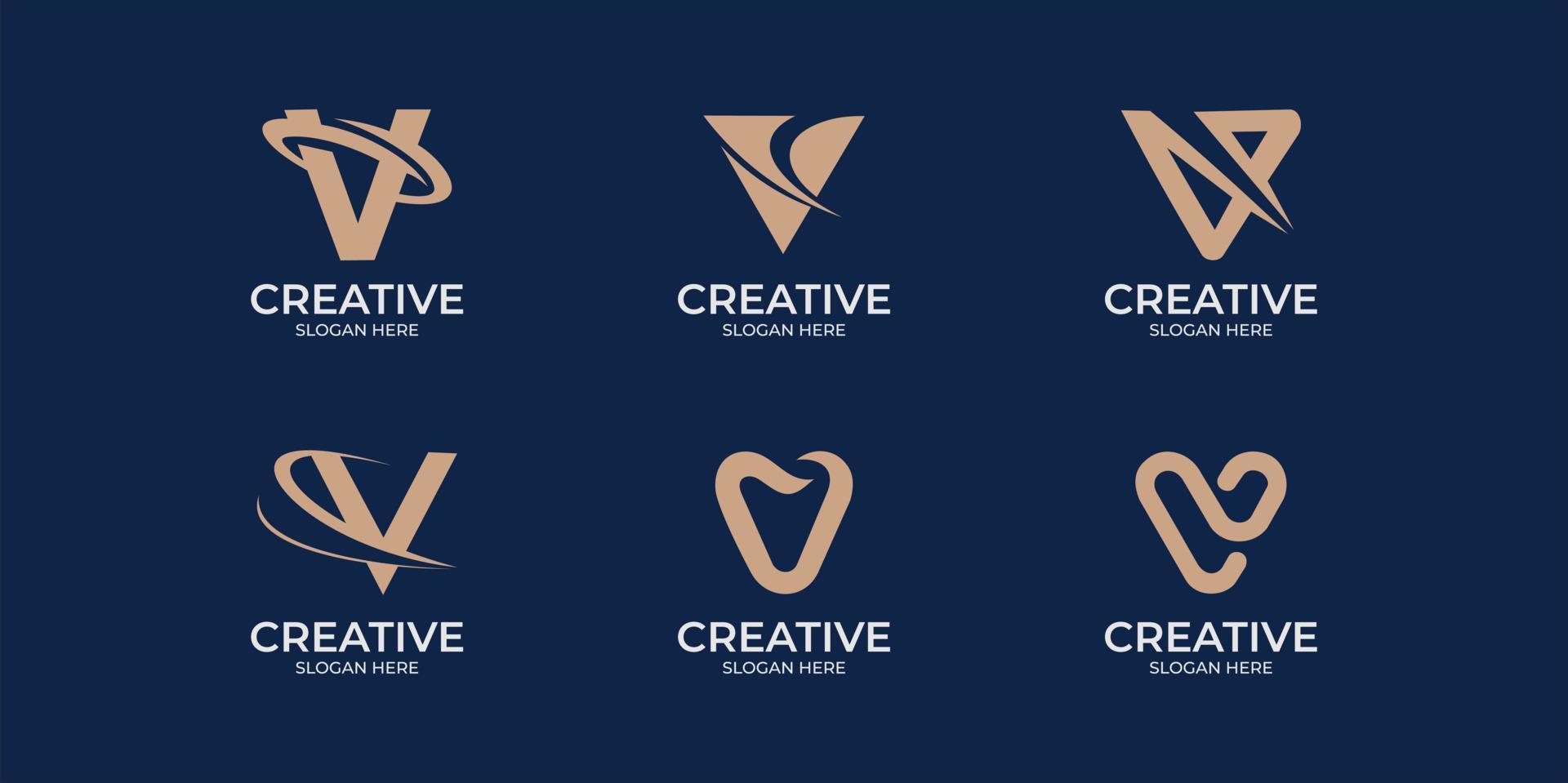 conjunto de logotipo de letra v de estilo lineal minimalista vector