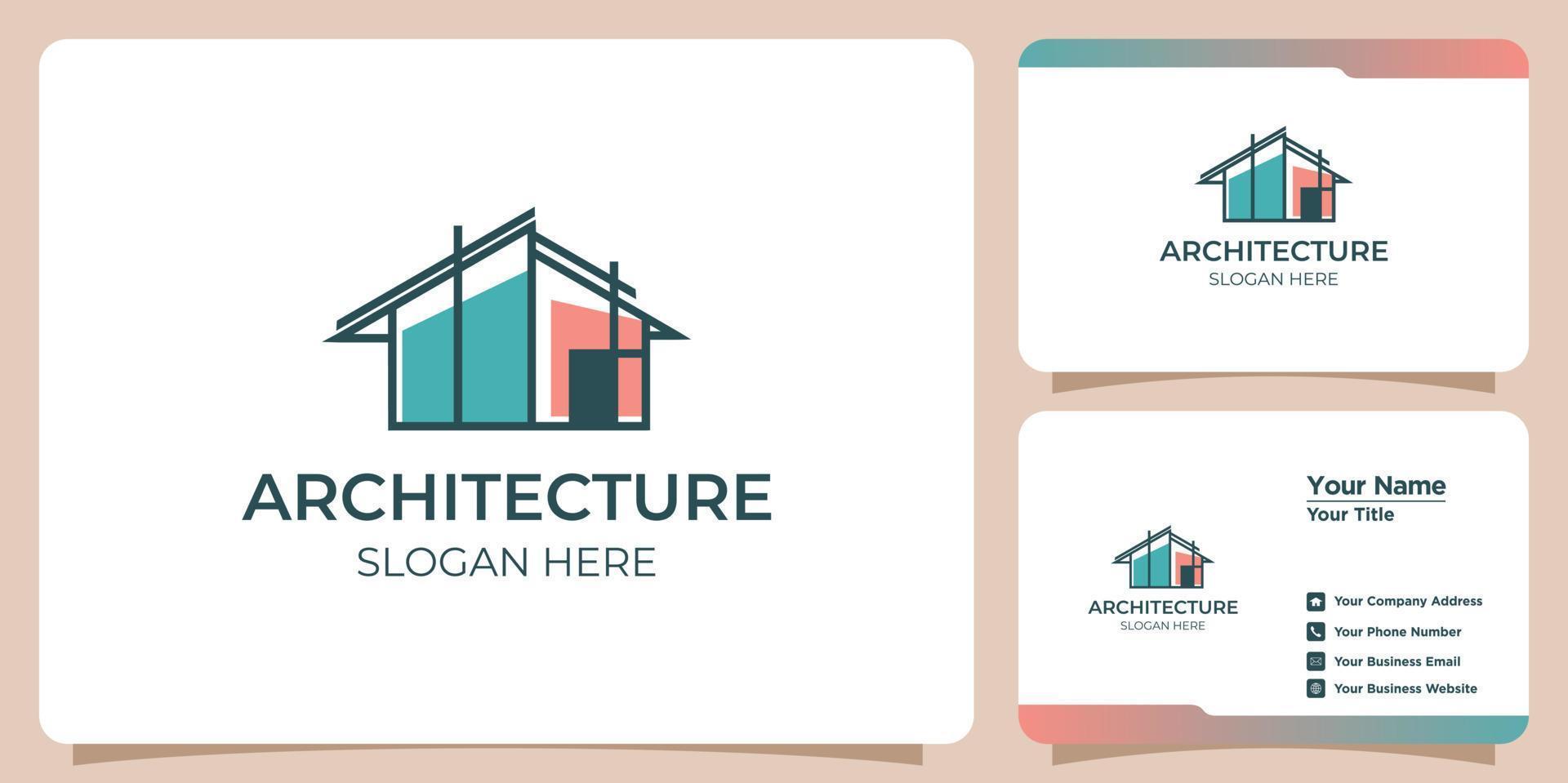 Minimalist architect logo creative line art style concept and business card vector