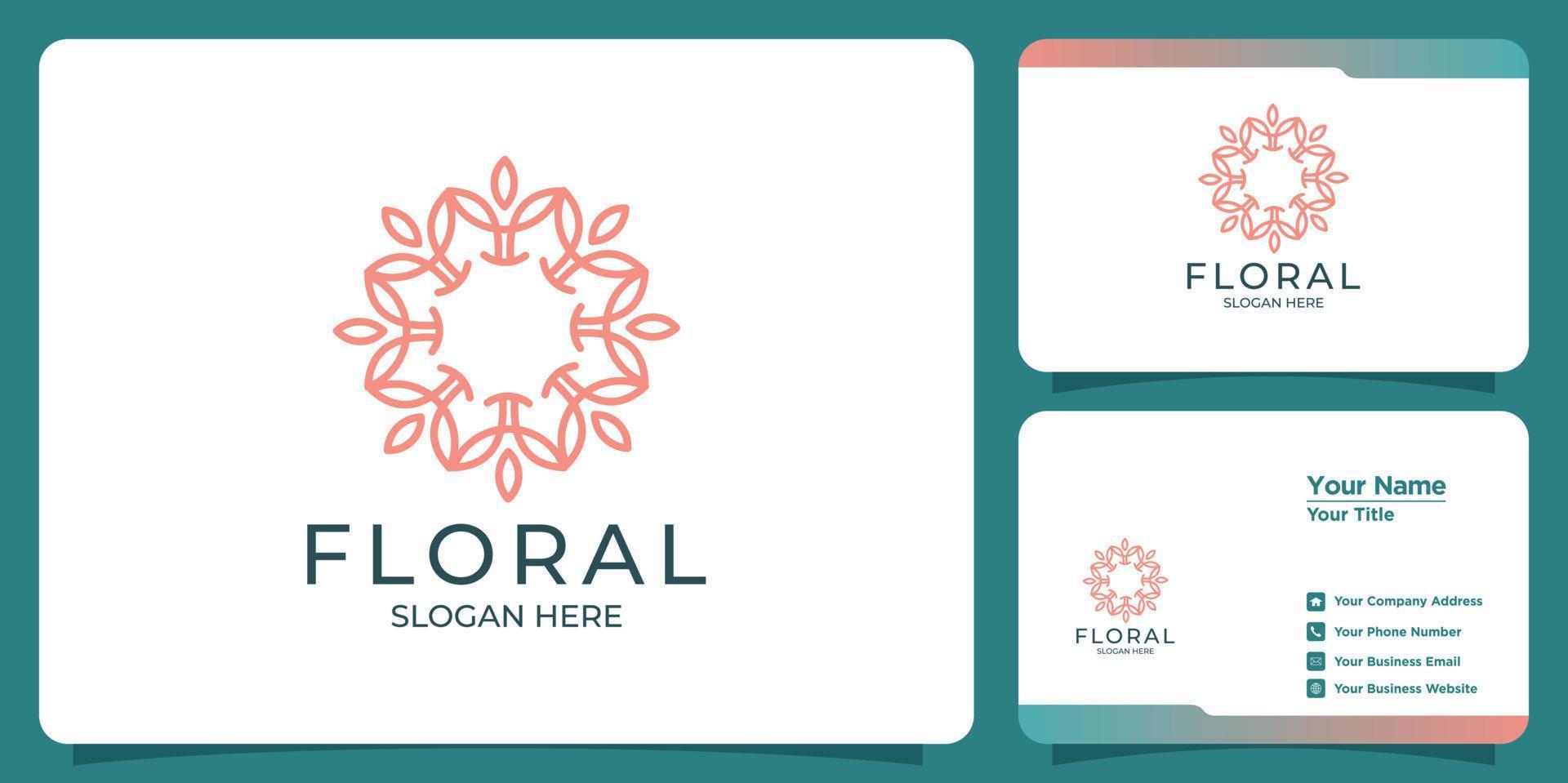 conjunto de logotipos y tarjetas de visita de plantillas florales femeninas y modernas dibujadas a mano vector