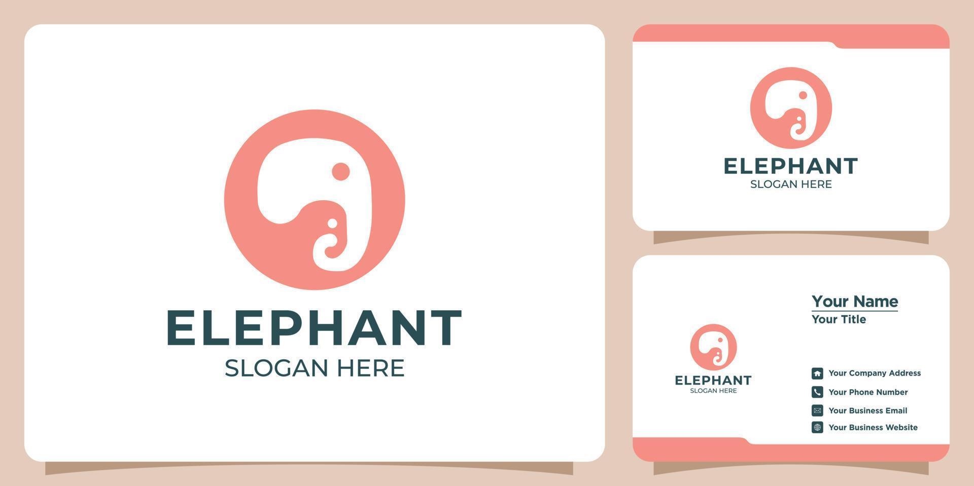 set of minimalist elephant logos and business cards vector