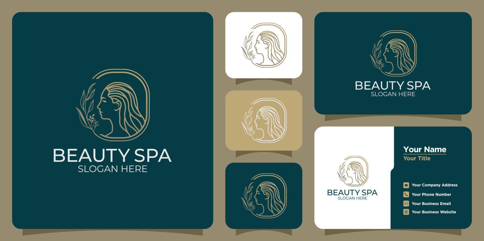 logotipo abstracto de belleza minimalista logotipo de concepto de forma de silueta de salón y spa y plantilla de tarjeta de visita vector