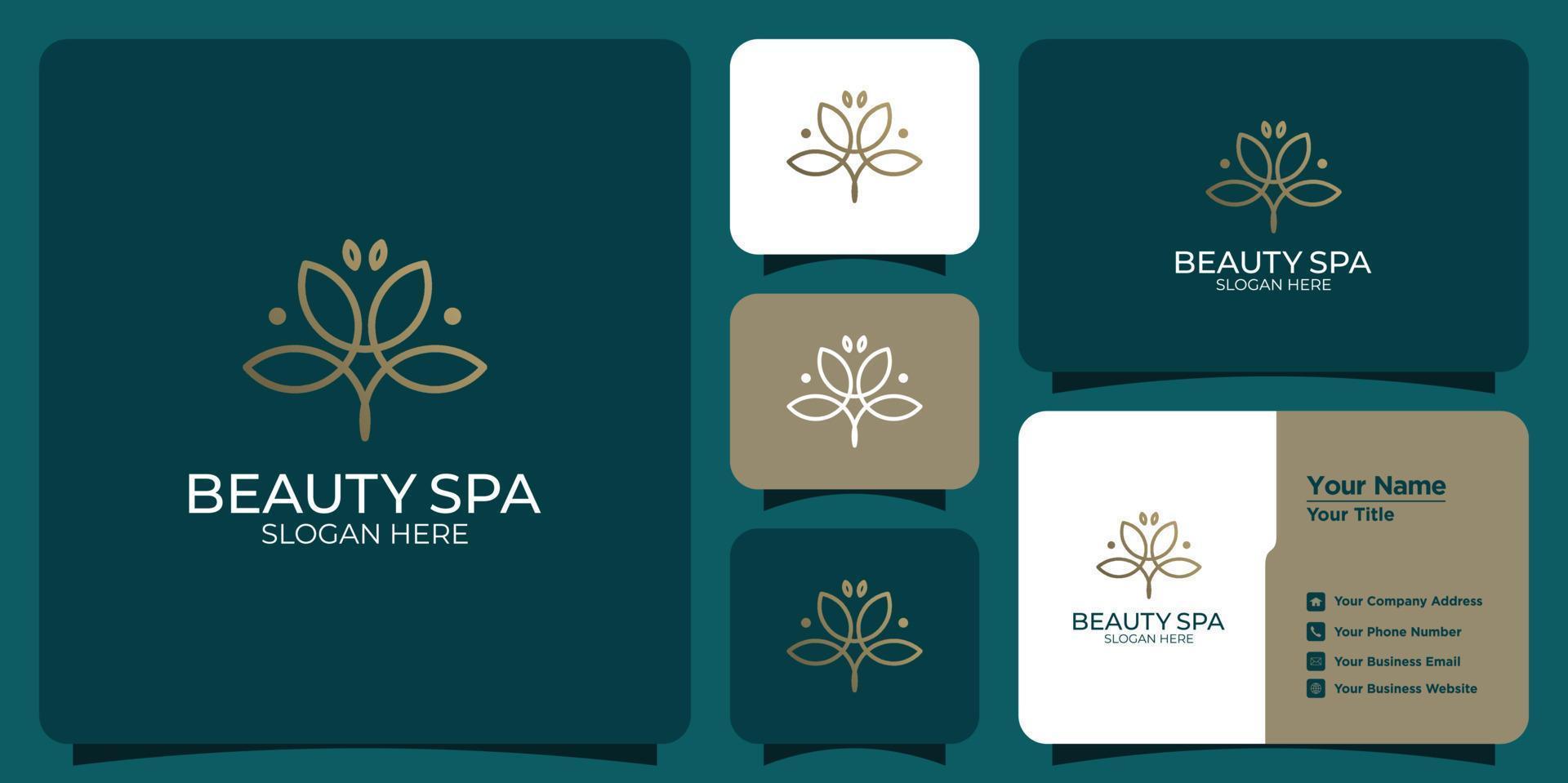 conjunto de logotipos y tarjetas de visita de plantillas de belleza modernas y femeninas dibujadas a mano vector