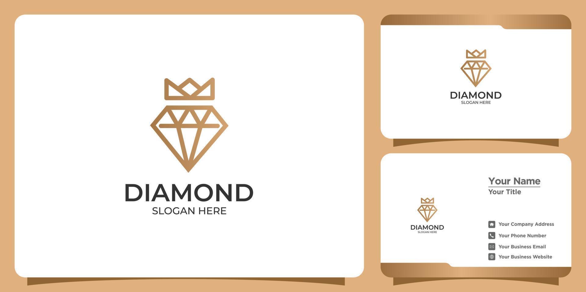 minimalist linear style diamond logo and business card vector