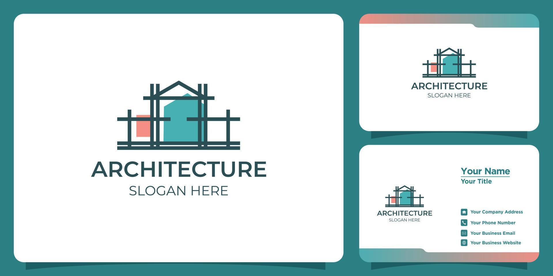 Minimalist architect logo creative line art style concept and business card vector