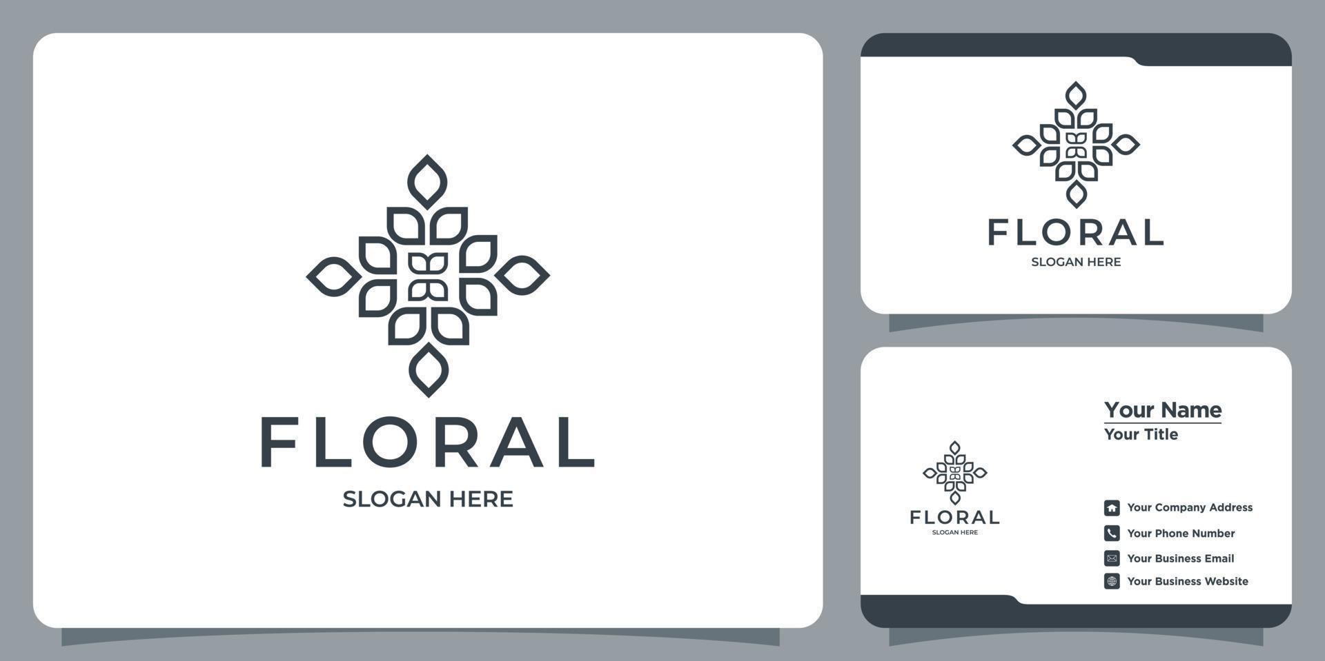 conjunto de logotipos y tarjetas de visita de plantillas florales femeninas y modernas dibujadas a mano vector