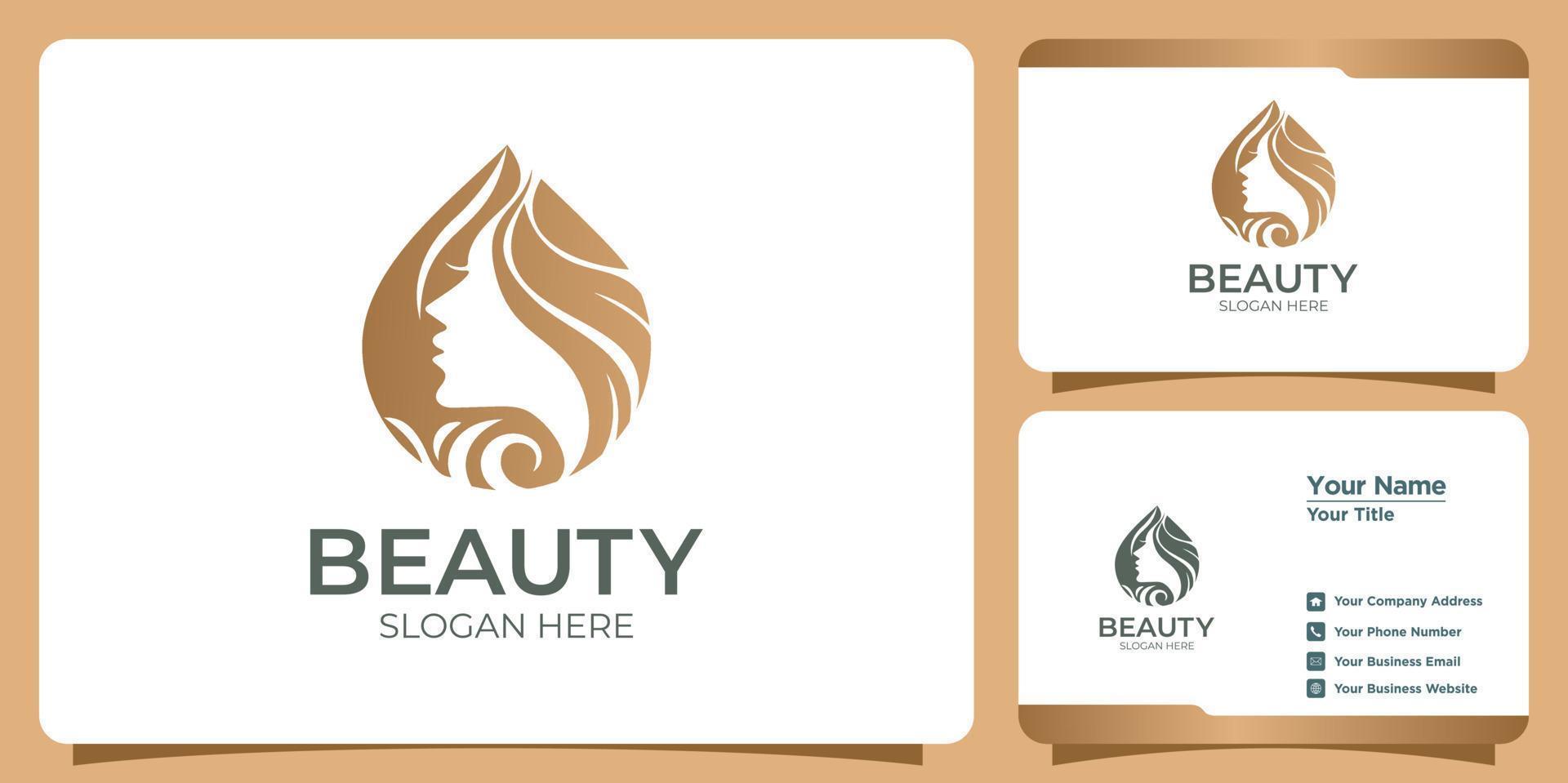 logotipo abstracto de belleza minimalista logotipo de concepto de forma de silueta de salón y spa y plantilla de tarjeta de visita vector