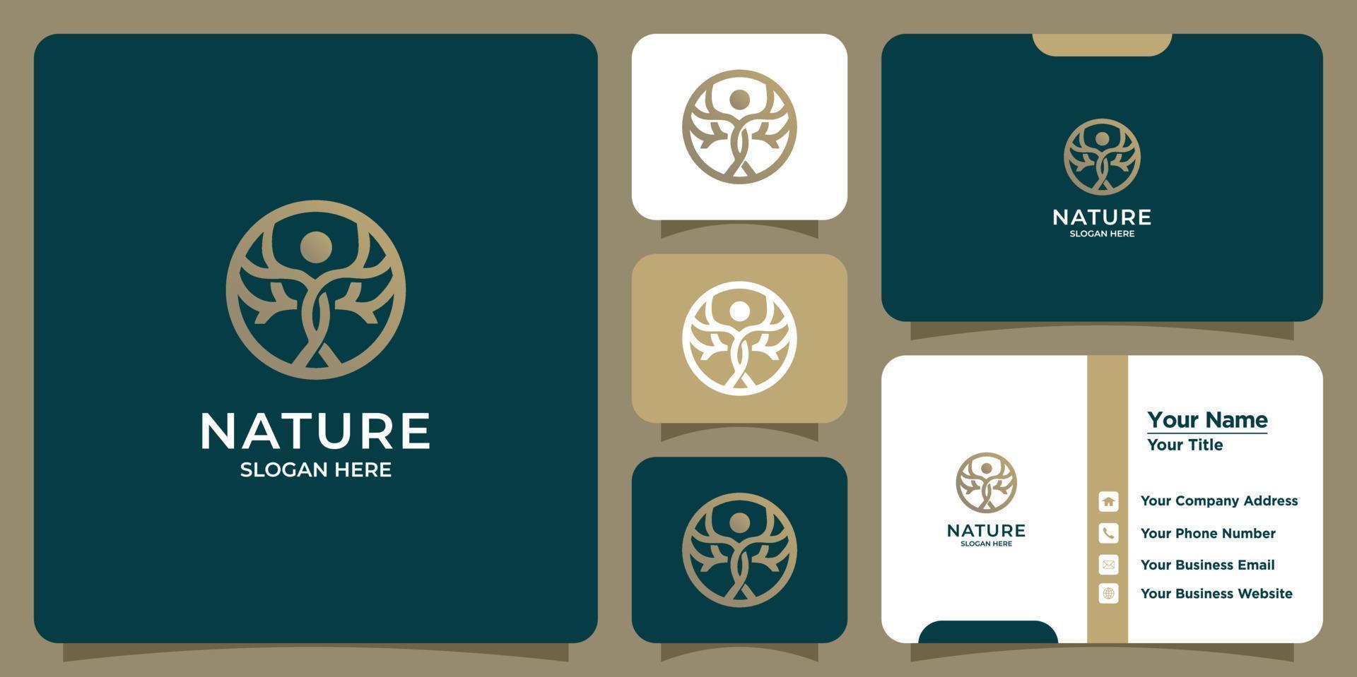 Set of hand drawn feminine and modern tree template logos and business cards vector