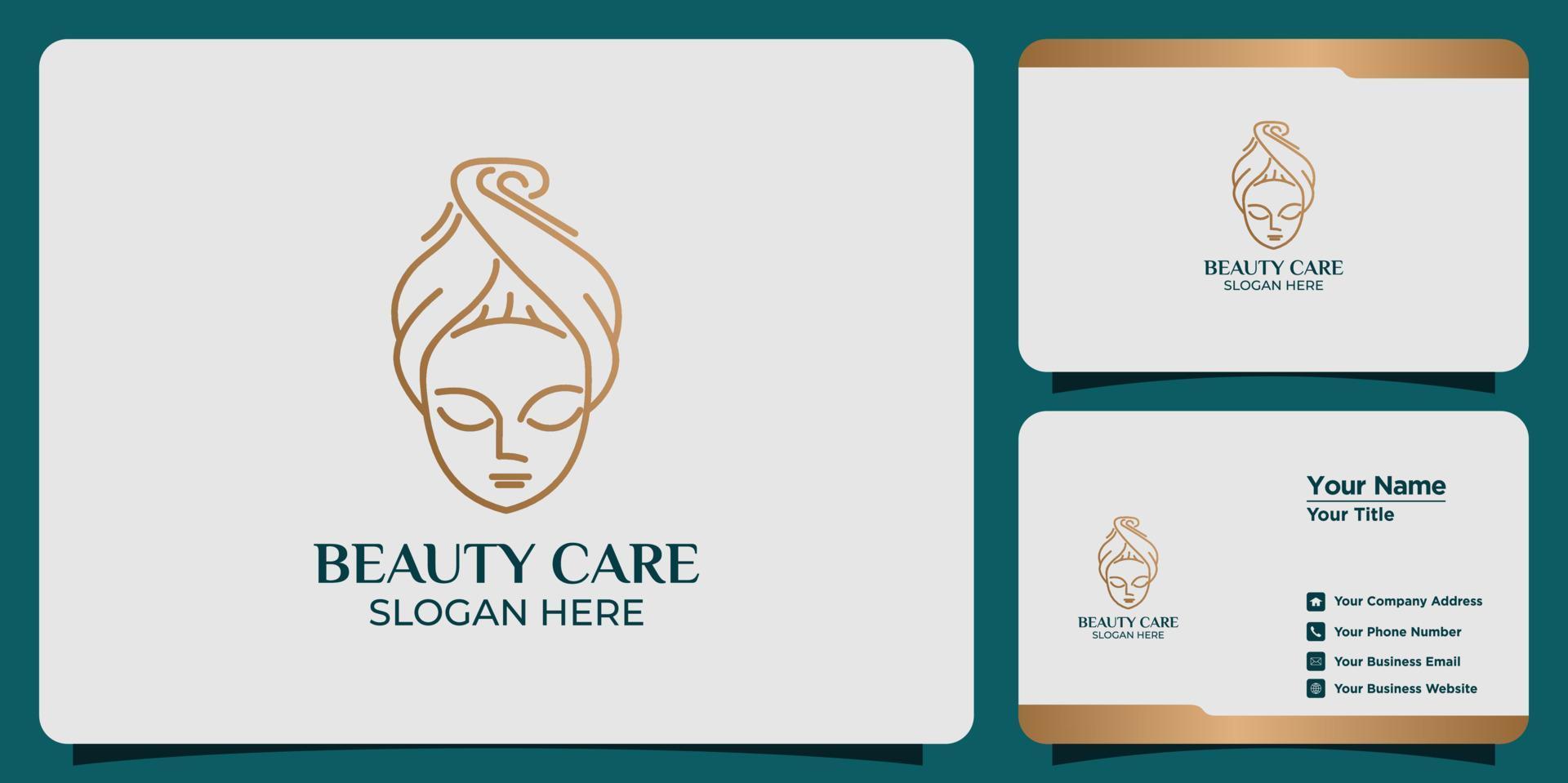 minimalist beauty abstract logo salon and spa silhouette shape concept logo and business card template vector