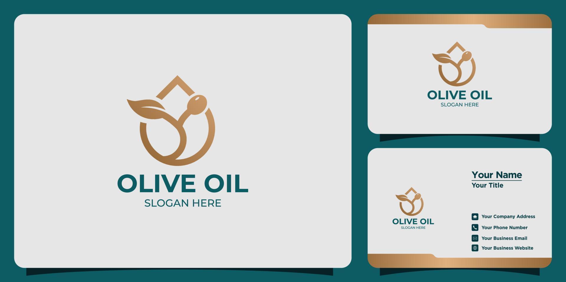 minimalist olive oil set logo and business card vector