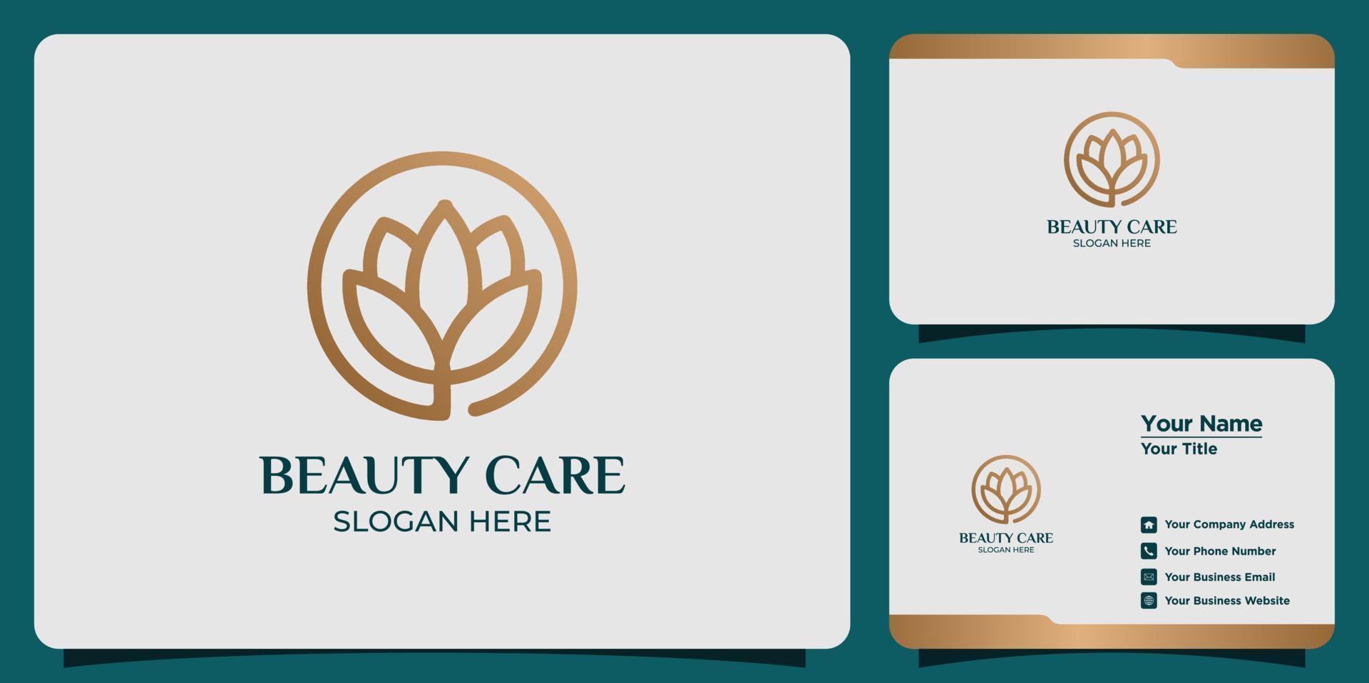 beauty lotus flower logo set and business card vector