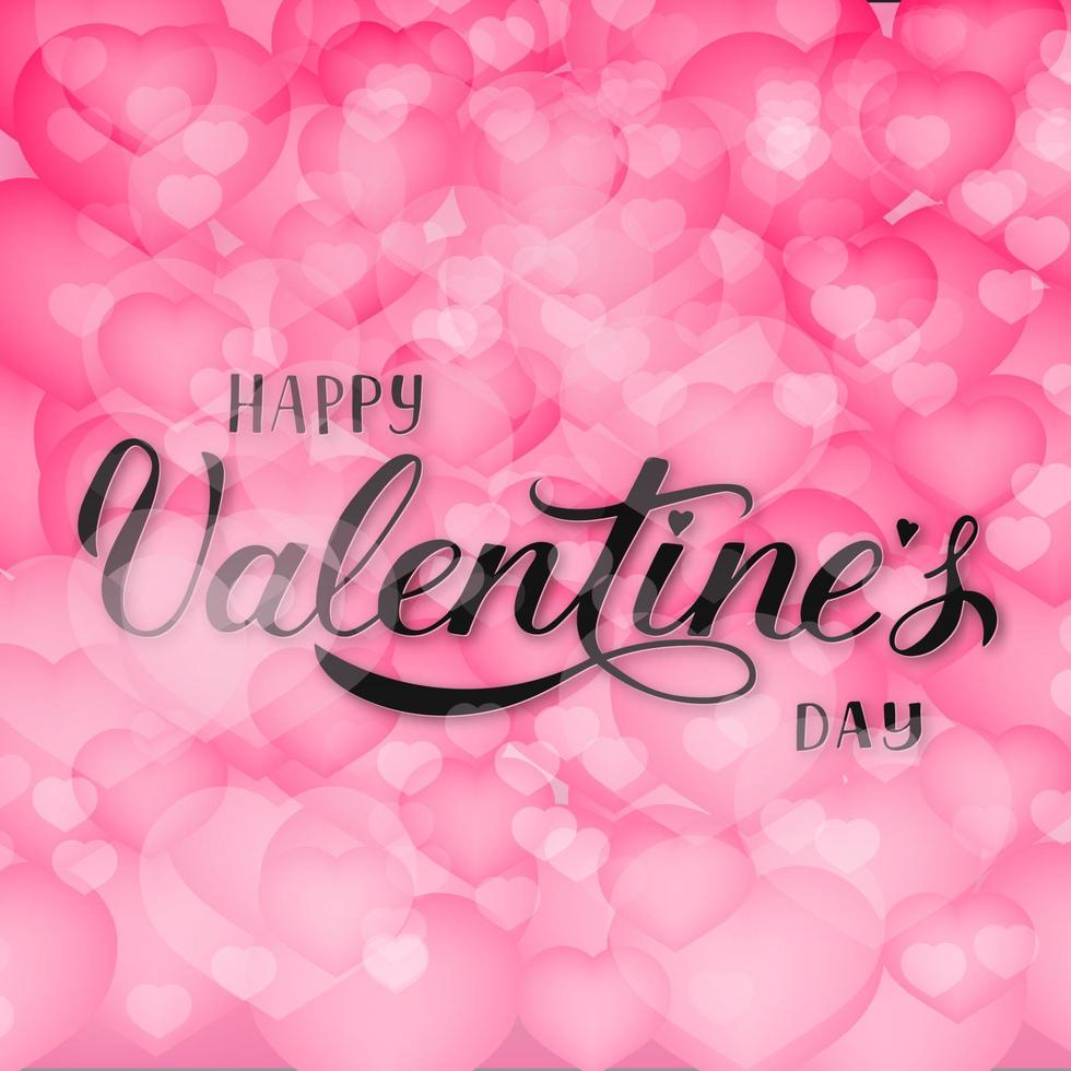 tarjeta de felicitación escrita a mano del día de san valentín. Fondo de corazones 3d rosa suave con. feliz día de san valentín letras de caligrafía. vector