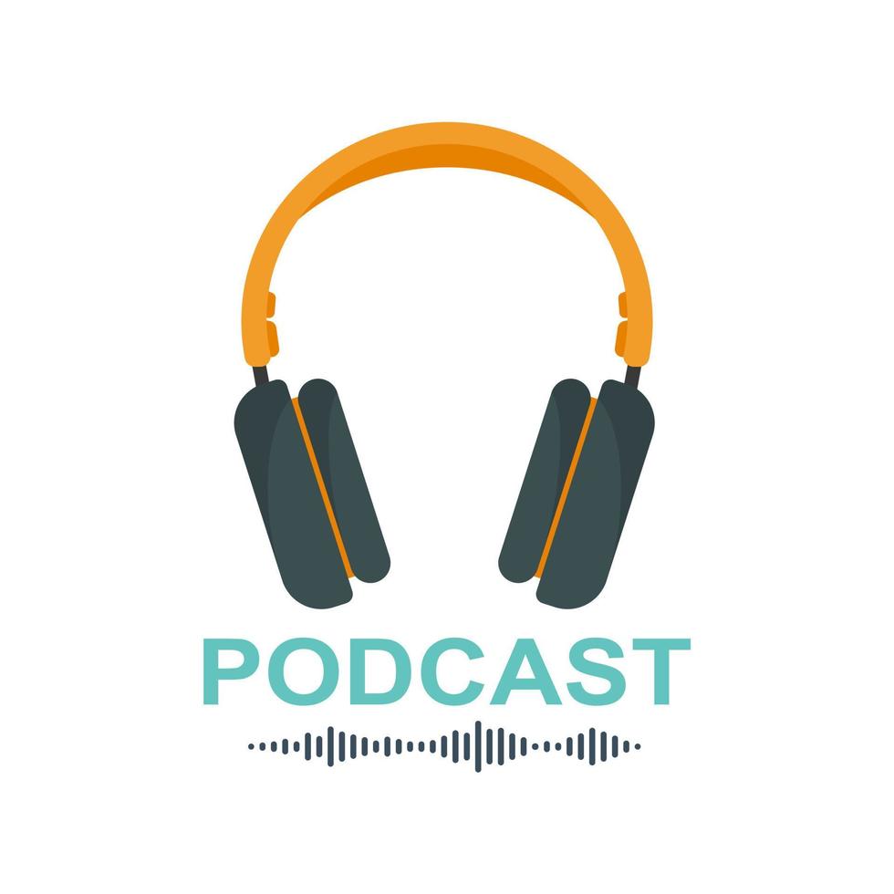 Simple podcast or radio logo with headphones and sound track- vector