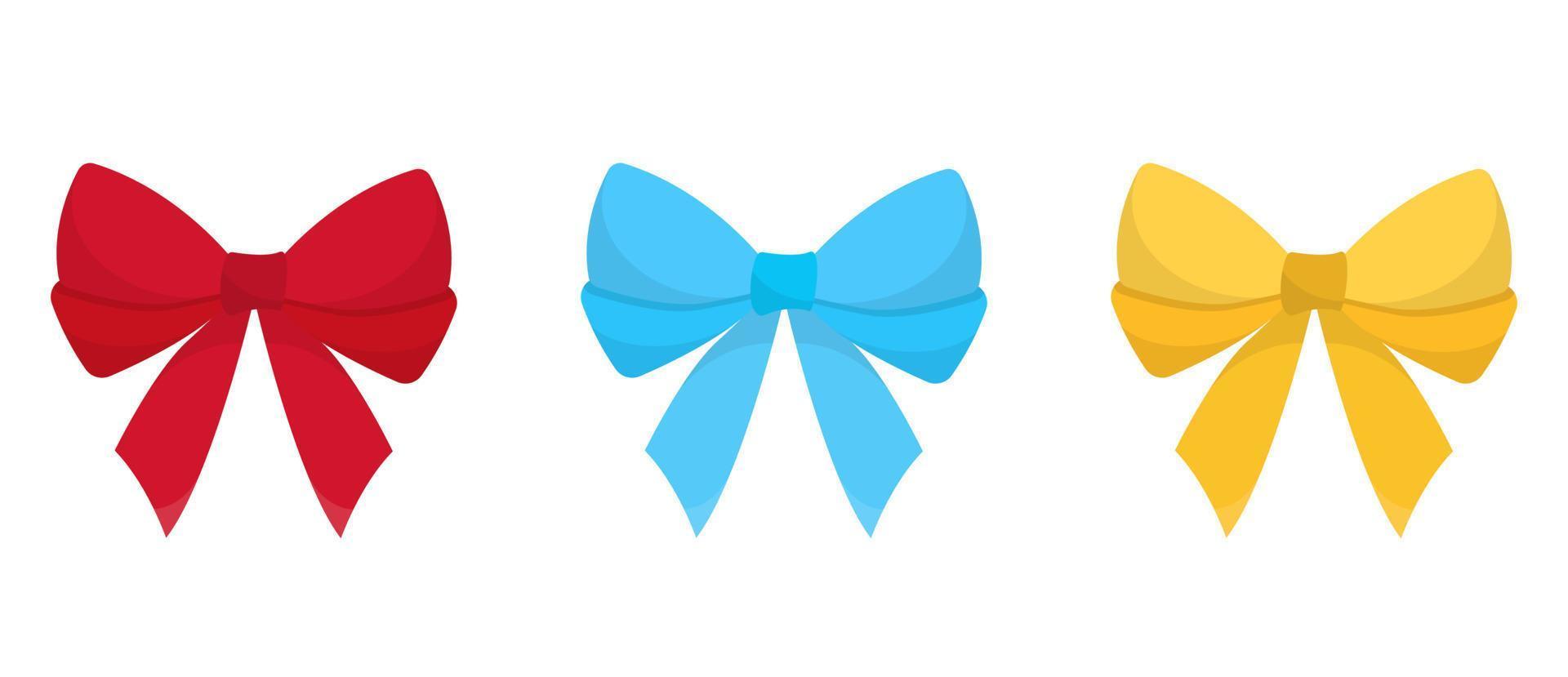 A set of bows in red, blue and yellow. Valentine's day, birthday packaging element. vector