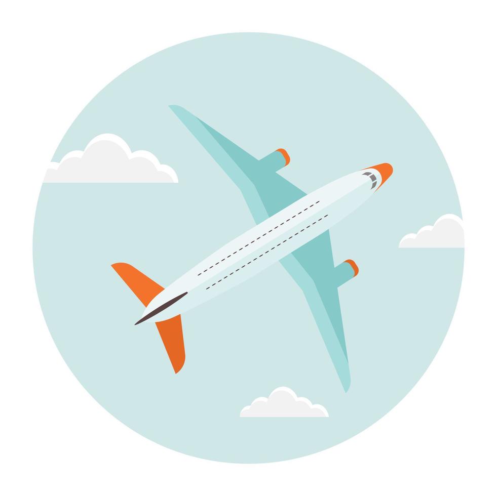 Passenger plane icon with clouds on a blue background. vector