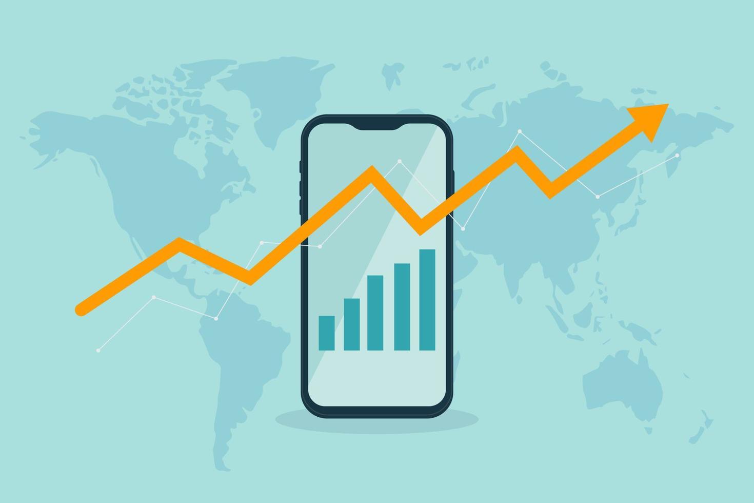 gráfico de negocios en la pantalla del teléfono inteligente. la flecha empresarial establece el concepto de objetivos para el crecimiento financiero exitoso amplió el retorno de la inversión. vector