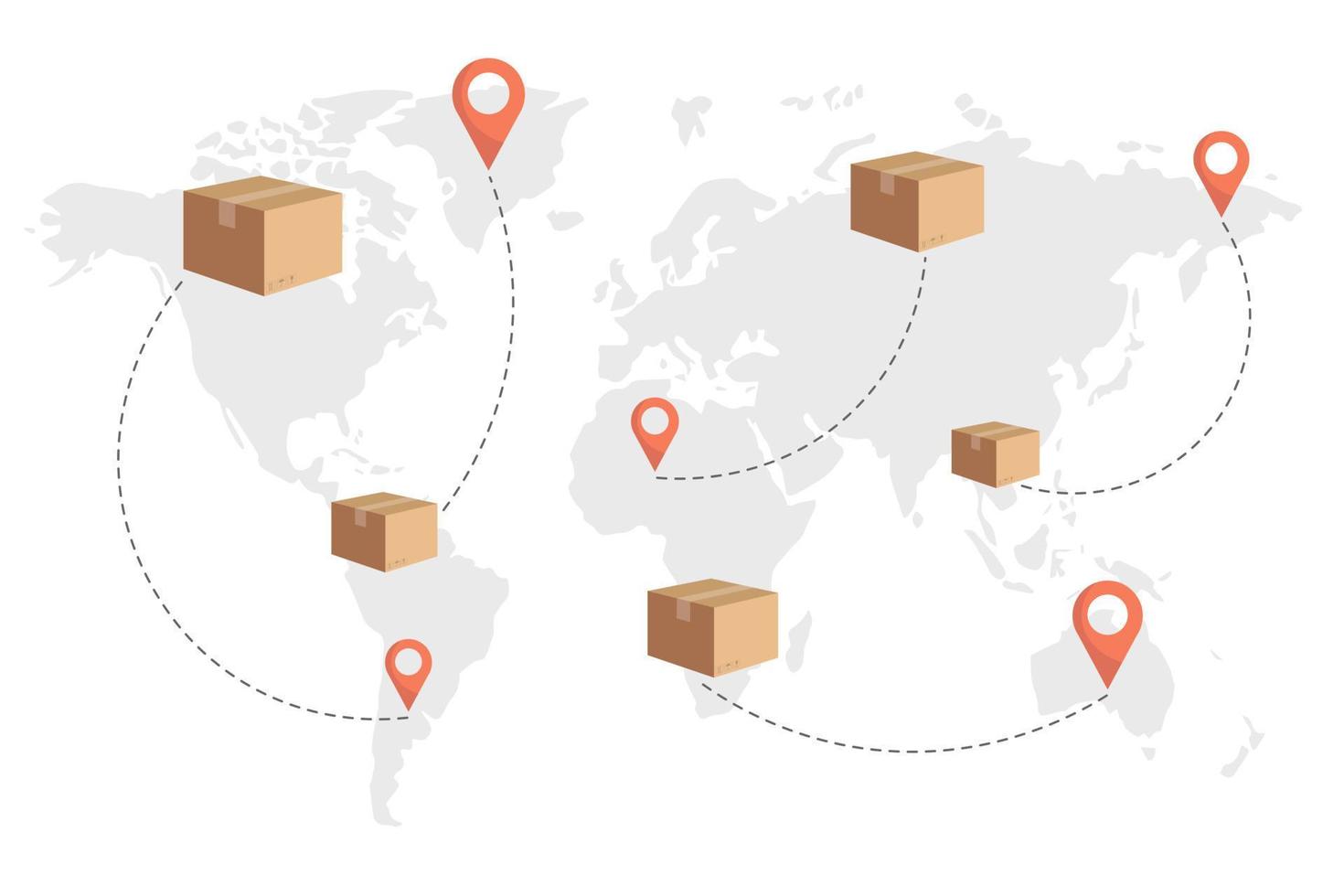 Global logistics network. Worldwide shipping by air and sea freight transport. World map with cargo moving. vector