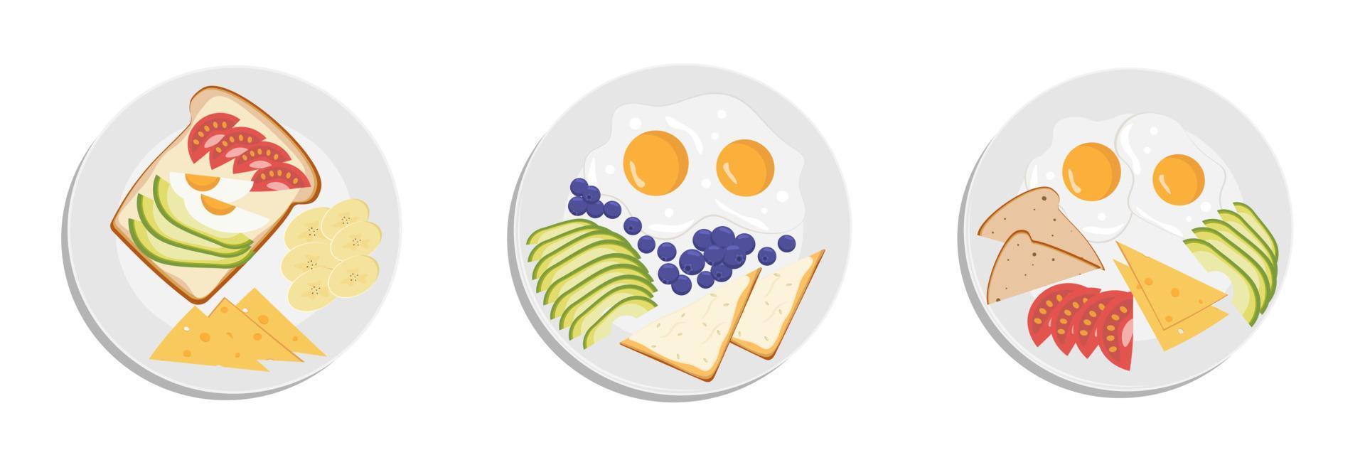 un conjunto de deliciosos y saludables desayunos. vector