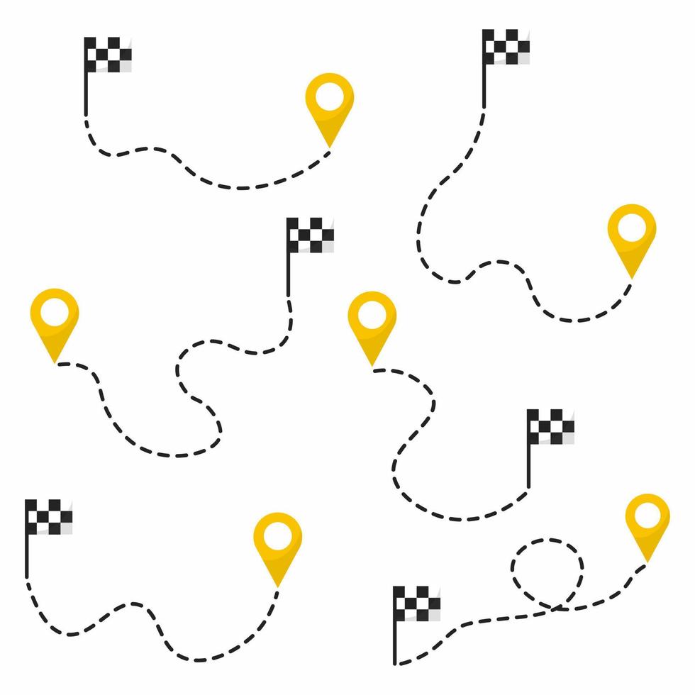 seguimiento de distancia ruta establecida. marcadores de mapa, marcadores de ubicación. vector