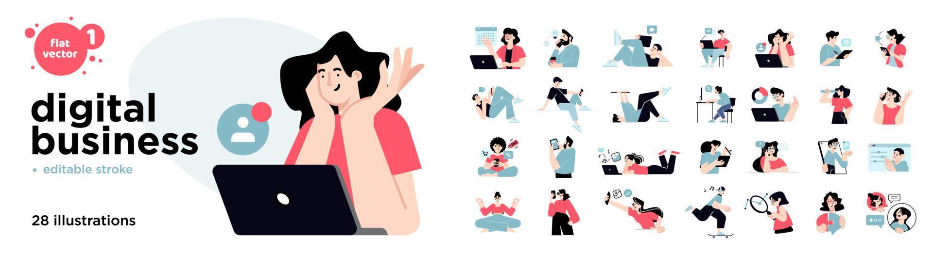 Digital business concept illustrations. Set of flat design vector ...