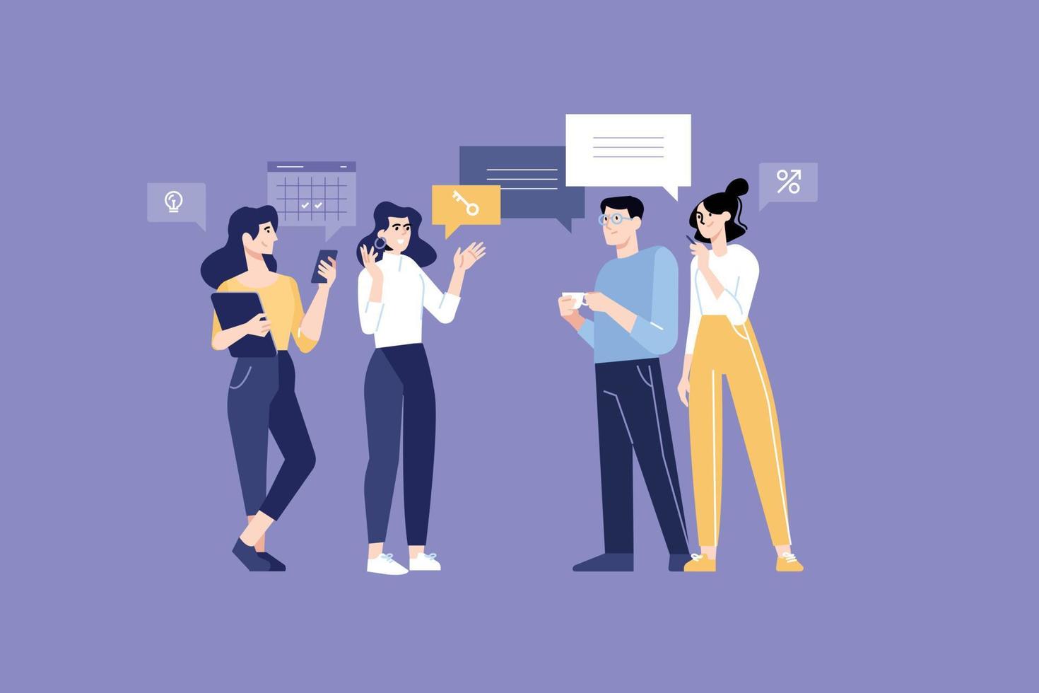 People concept. Vector illustration of team management, meeting, project development, team leader for graphic and web design, business presentation and marketing material.