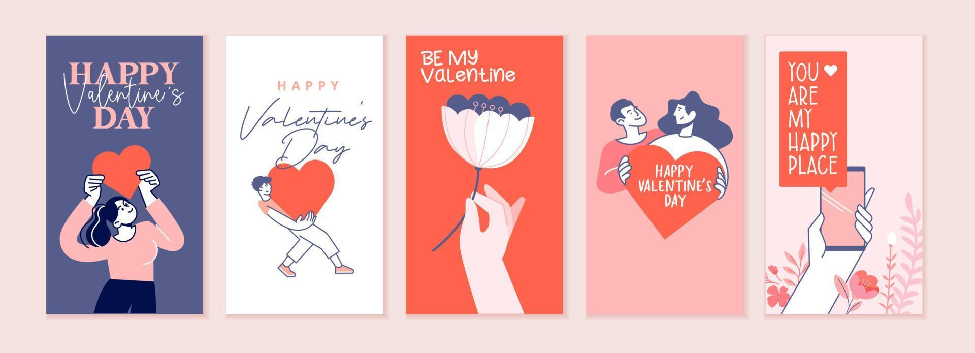 conjunto de tarjetas de san valentín. Tarjetas y mensajes románticos para todos los enamorados o los que llegarán a ser. ilustraciones vectoriales para tarjetas de felicitación, fondos, banners web, banners de redes sociales, marketing. vector