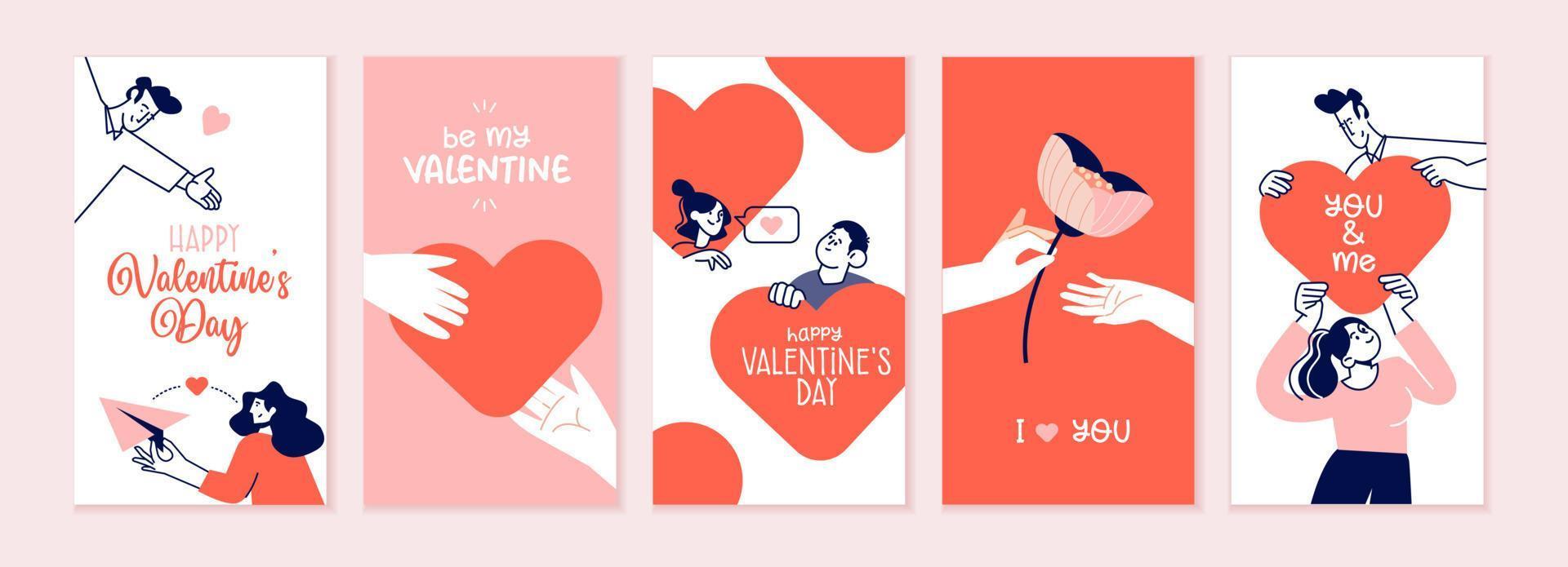 conjunto de tarjetas de san valentín. Tarjetas y mensajes románticos para todos los enamorados o los que llegarán a ser. ilustraciones vectoriales para tarjetas de felicitación, fondos, banners web, banners de redes sociales, marketing. vector